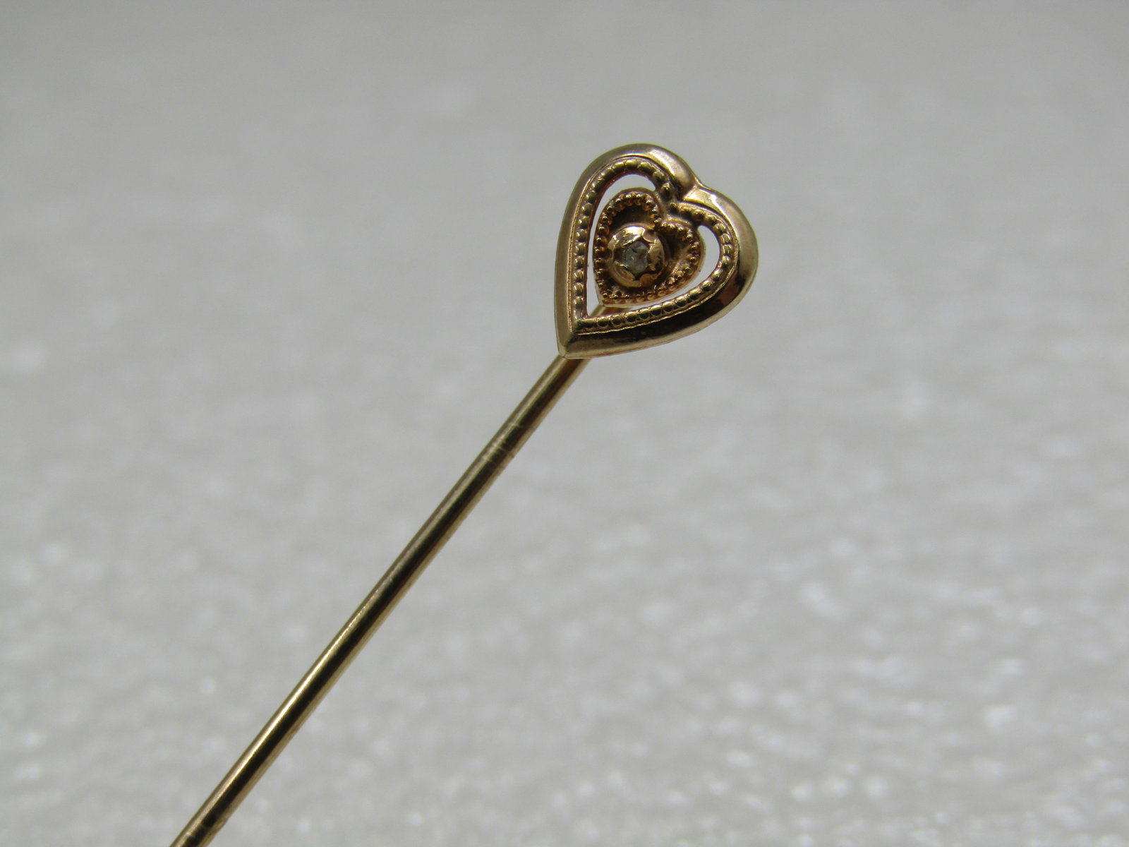 Vintage 10kt GF Triple Heart Raw Diamond Stick Pin with Safety Cap - 2