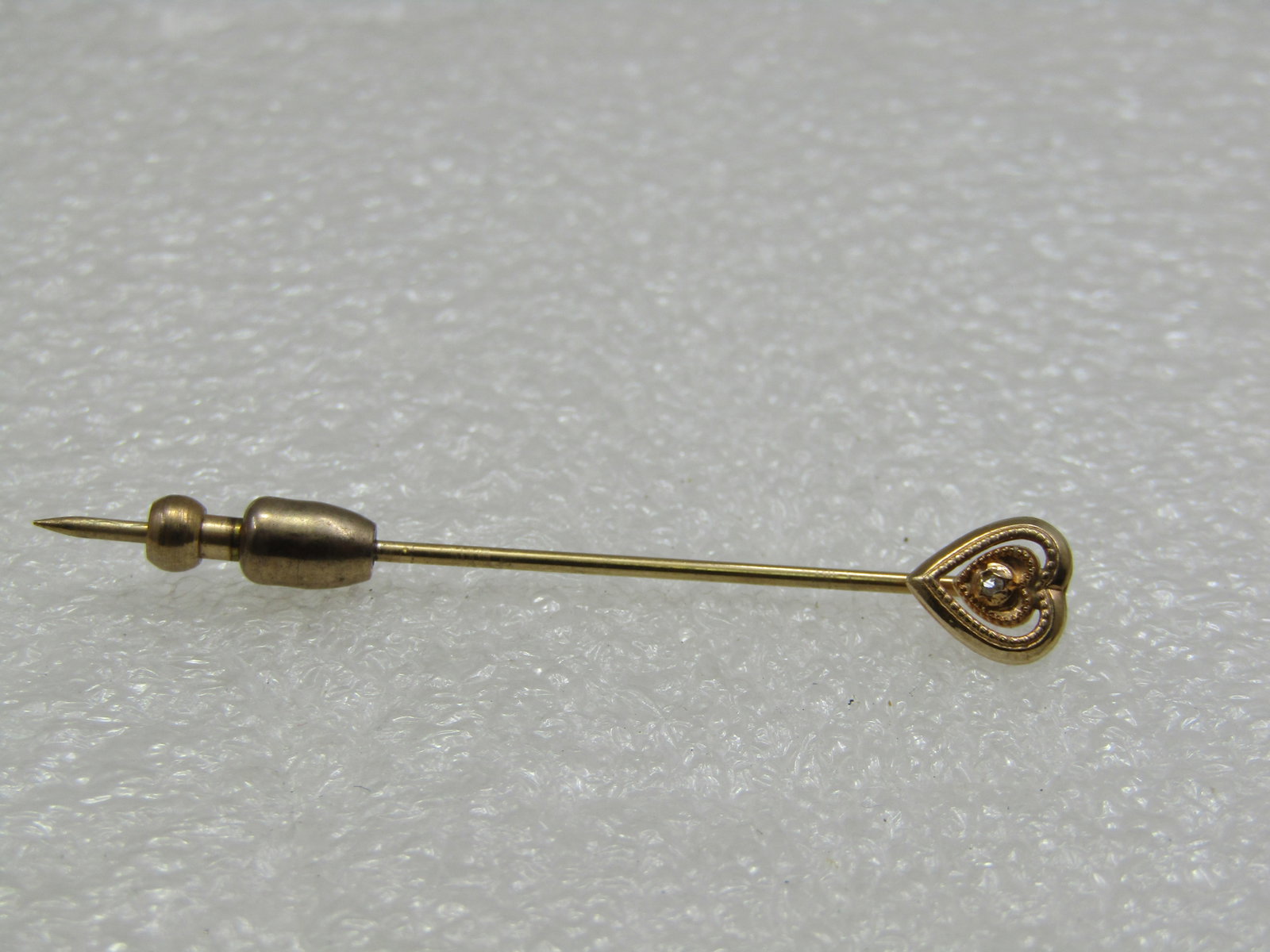 Vintage 10kt GF Triple Heart Raw Diamond Stick Pin with Safety Cap - 3