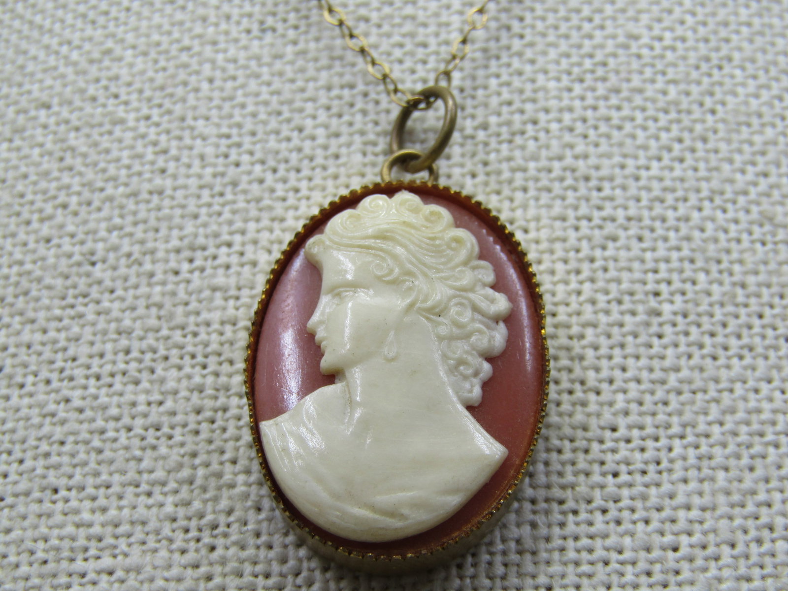 Vintage 10kt G.F. Cameo Necklace, 16.5" , 1930's-1940's - 2