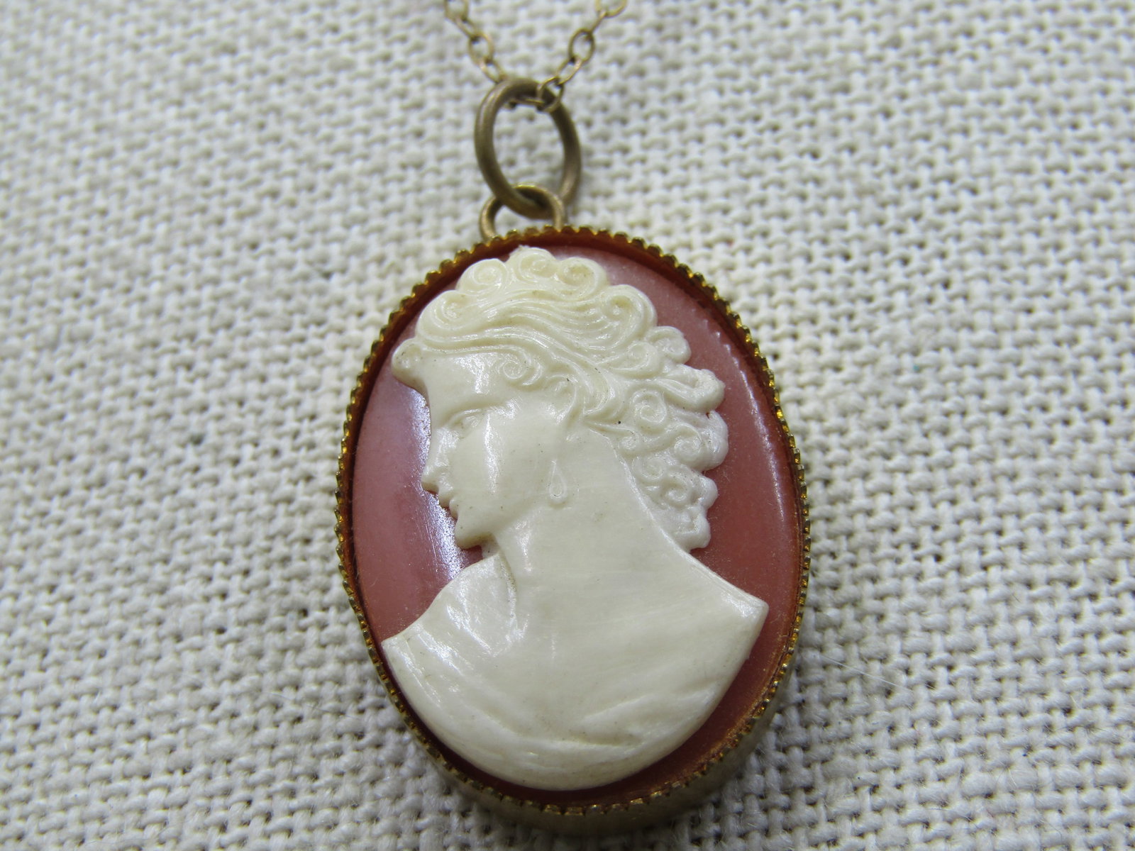 Vintage 10kt G.F. Cameo Necklace, 16.5" , 1930's-1940's - 3