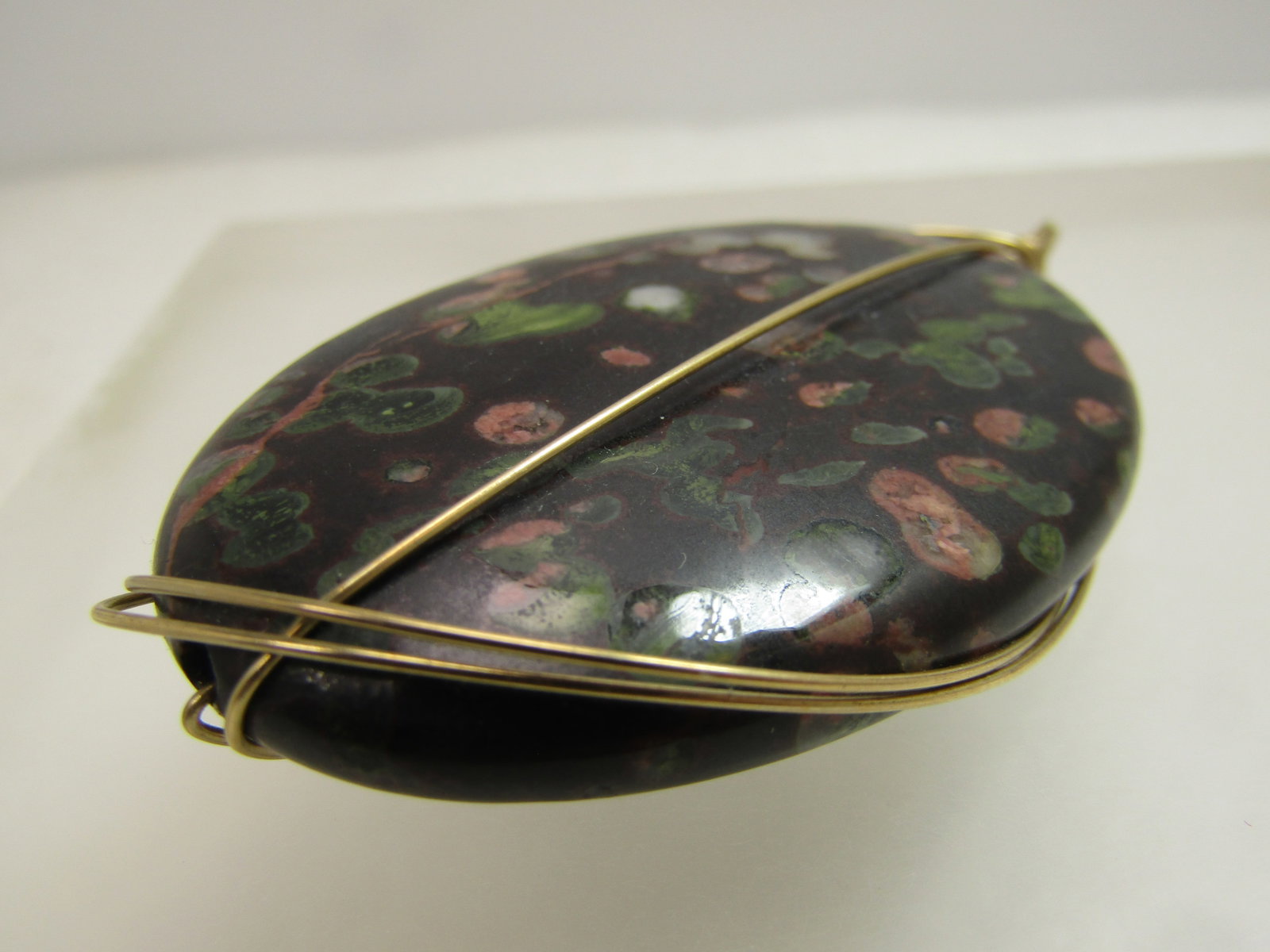 Wrapped Plum Blossom Jasper Pendant, 10kt G.F. Wire, 1980's-1990's - 5