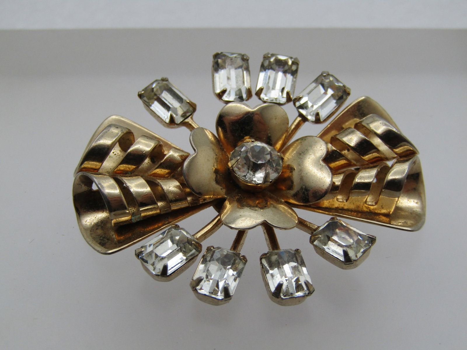 Vintage 10kt G.F. Rhinestone Brooch, Art Deco Themed, 1940's (1 of 5)