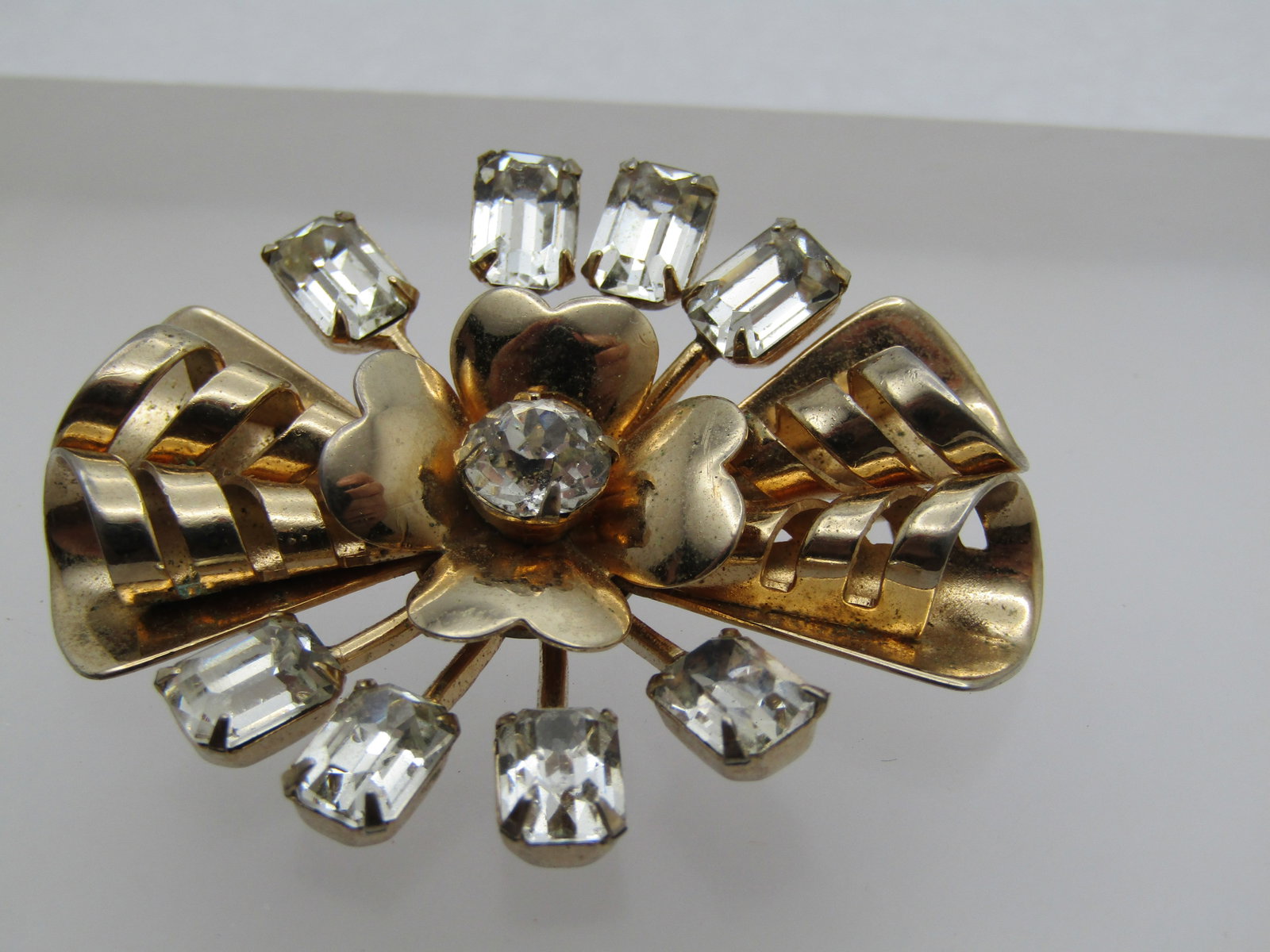 Vintage 10kt G.F. Rhinestone Brooch, Art Deco Themed, 1940's - 2