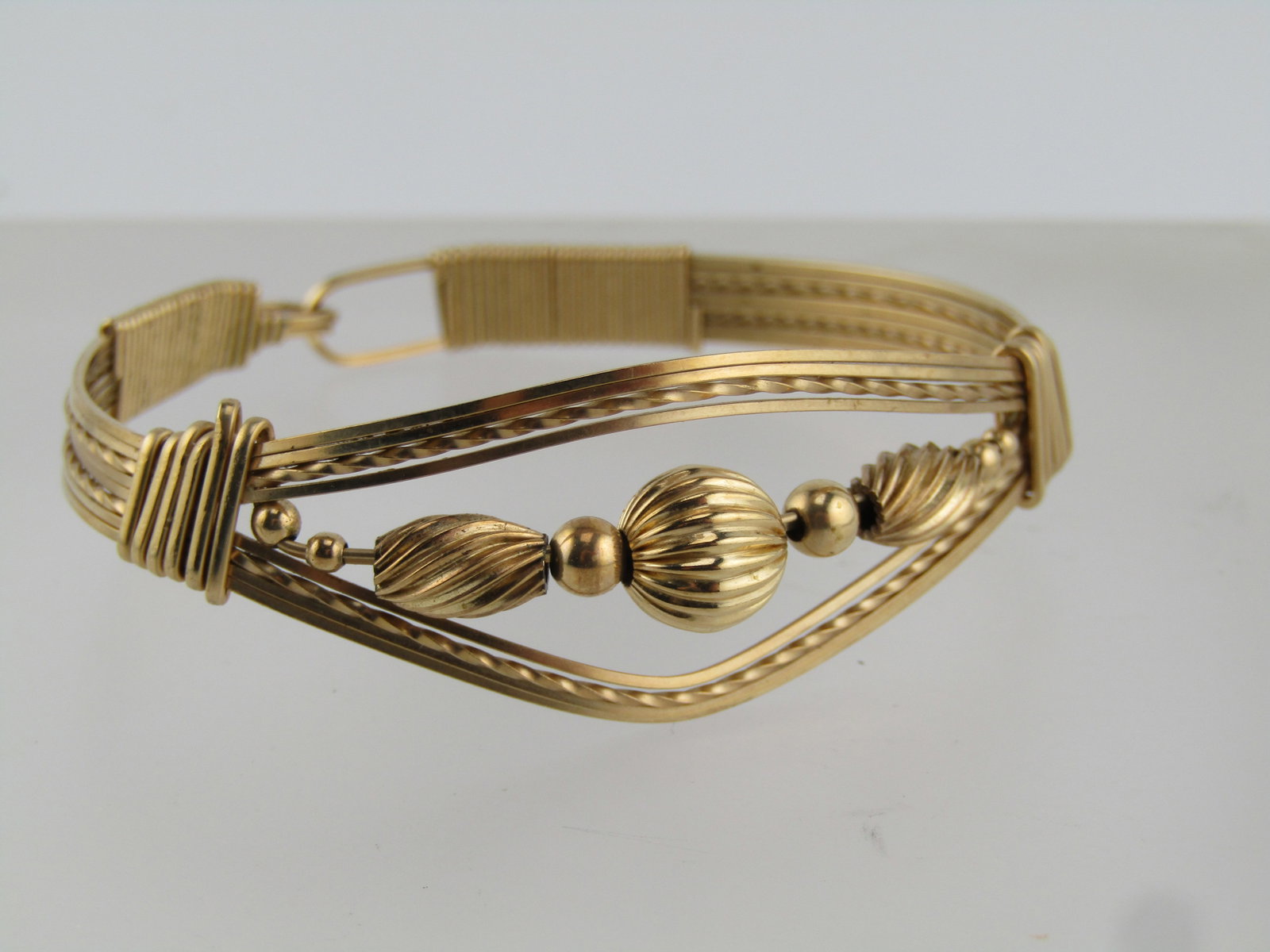 Vintage Wrapped and Beaded Bracelet, 6", 10kt and 14kt Gold Filled, 1980's-1990's - 2