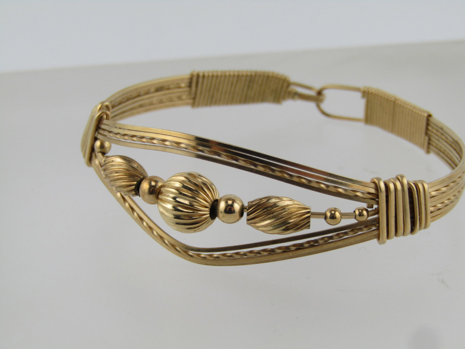 Vintage Wrapped and Beaded Bracelet, 6", 10kt and 14kt Gold Filled, 1980's-1990's - 3