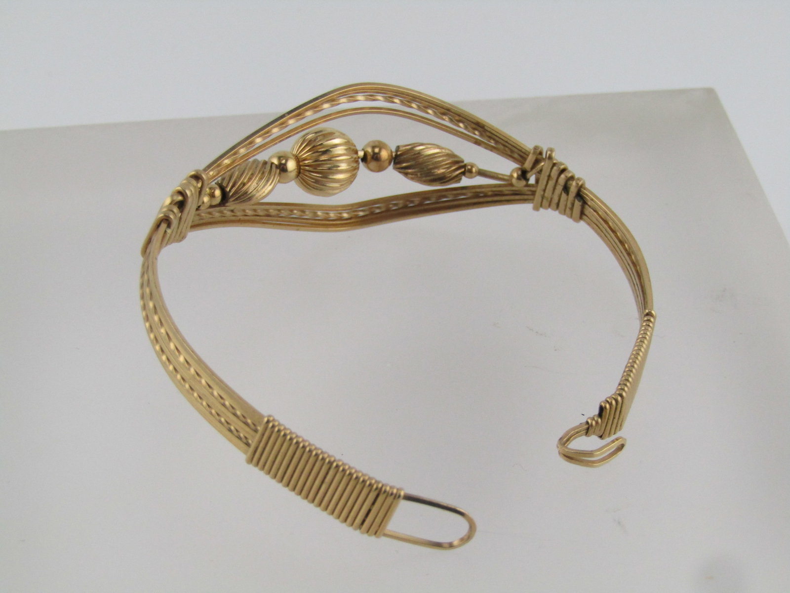 Vintage Wrapped and Beaded Bracelet, 6", 10kt and 14kt Gold Filled, 1980's-1990's - 4