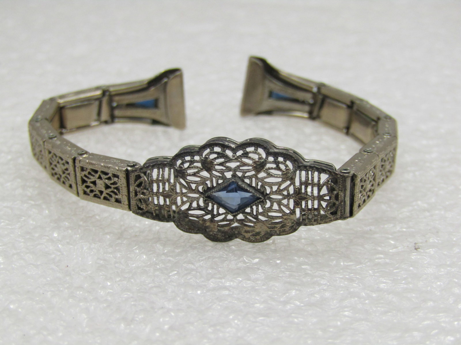 Vintage Anne Louise Simulated Sapphire Art Deco Watch Band, 12kt G.F.: Title: Vintage Anne Louise Simulated Sapphire Art Deco Watch Band, 12kt G.F. Description: Vintage Anne Louise Simulated Sapphire Art Deco Watch Band, 12kt G.F. It is marked 1/10 12kt and marked Pat. P