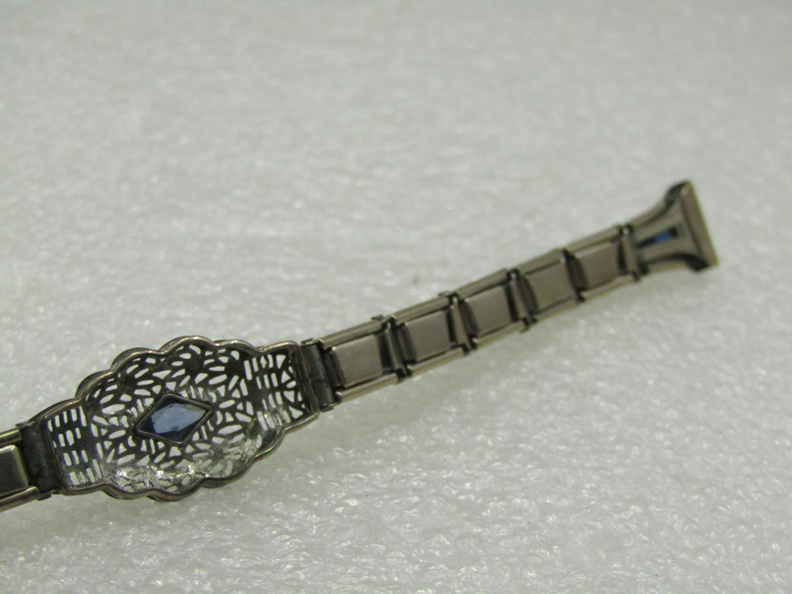 Vintage Anne Louise Simulated Sapphire Art Deco Watch Band, 12kt G.F. - 6