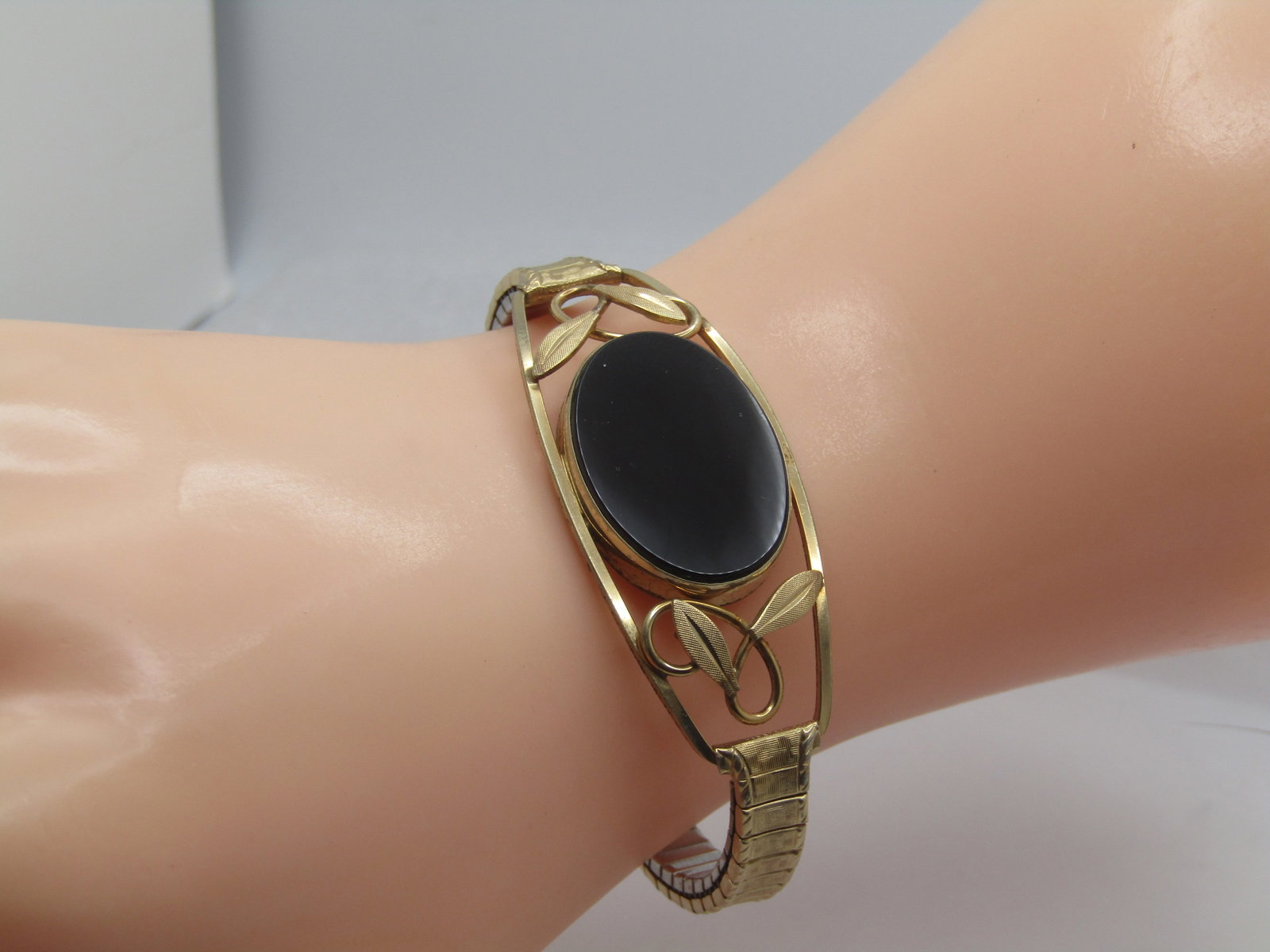 Vintage 12kt G.F. Onyx ,WRE Onyx Necklace, Bracelet, Earrings, 1940's-1950's, Signed WRE - 12