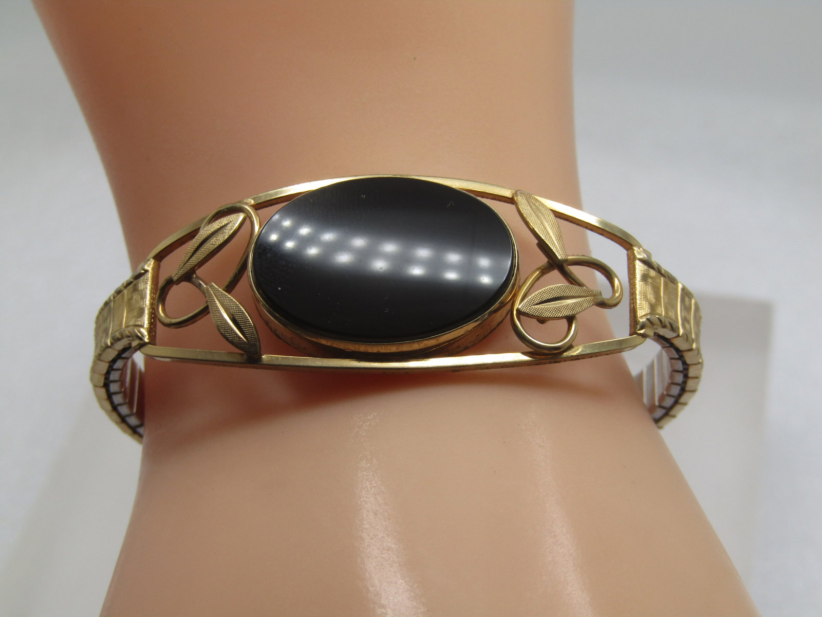 Vintage 12kt G.F. Onyx ,WRE Onyx Necklace, Bracelet, Earrings, 1940's-1950's, Signed WRE - 14