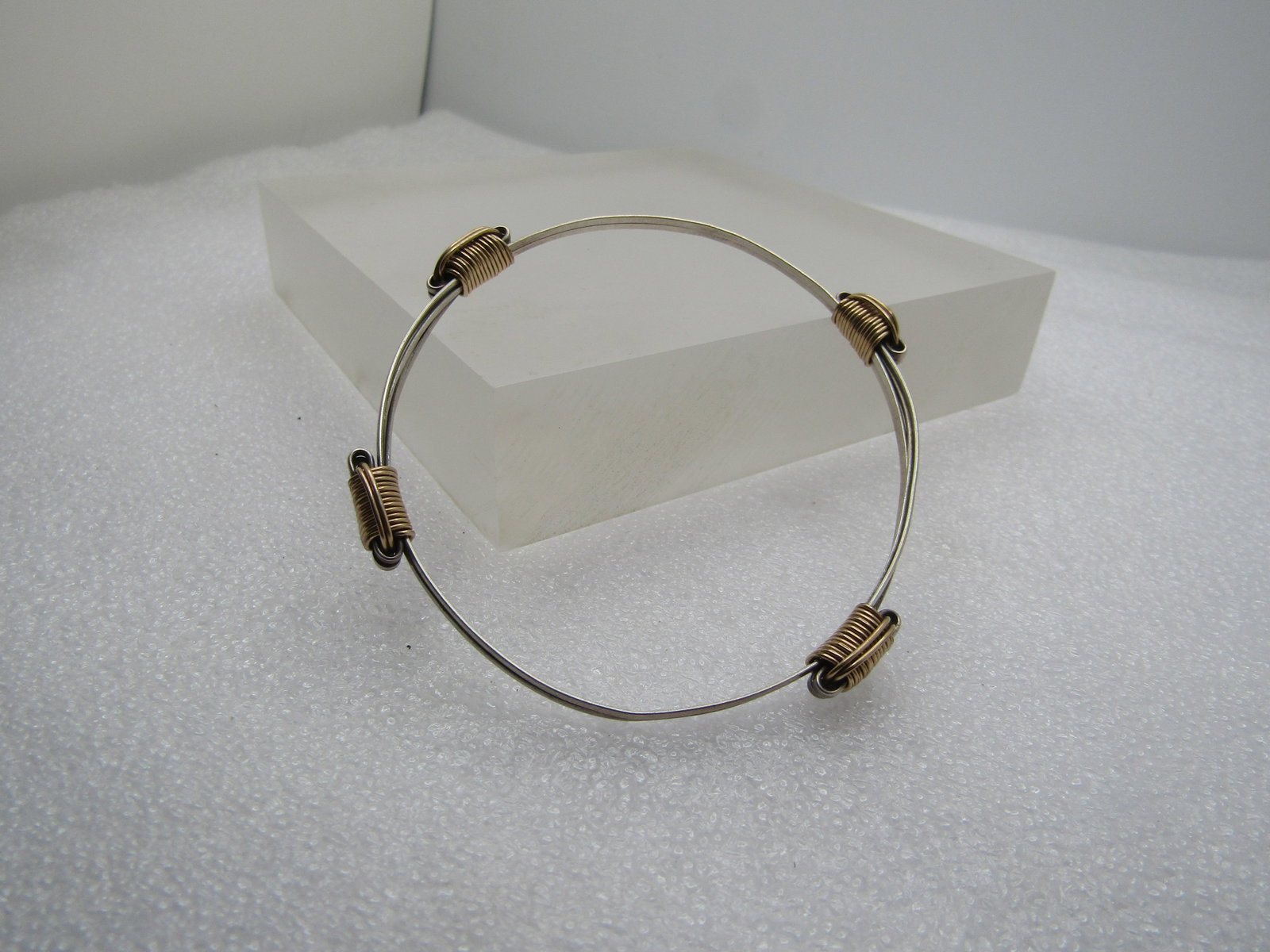 Vintage Sterling Multi-Strand Sliding Bangle Bracelet with 10kt Gold Wire Wraps, sz. 6"-9", Unisex, (1 of 6)