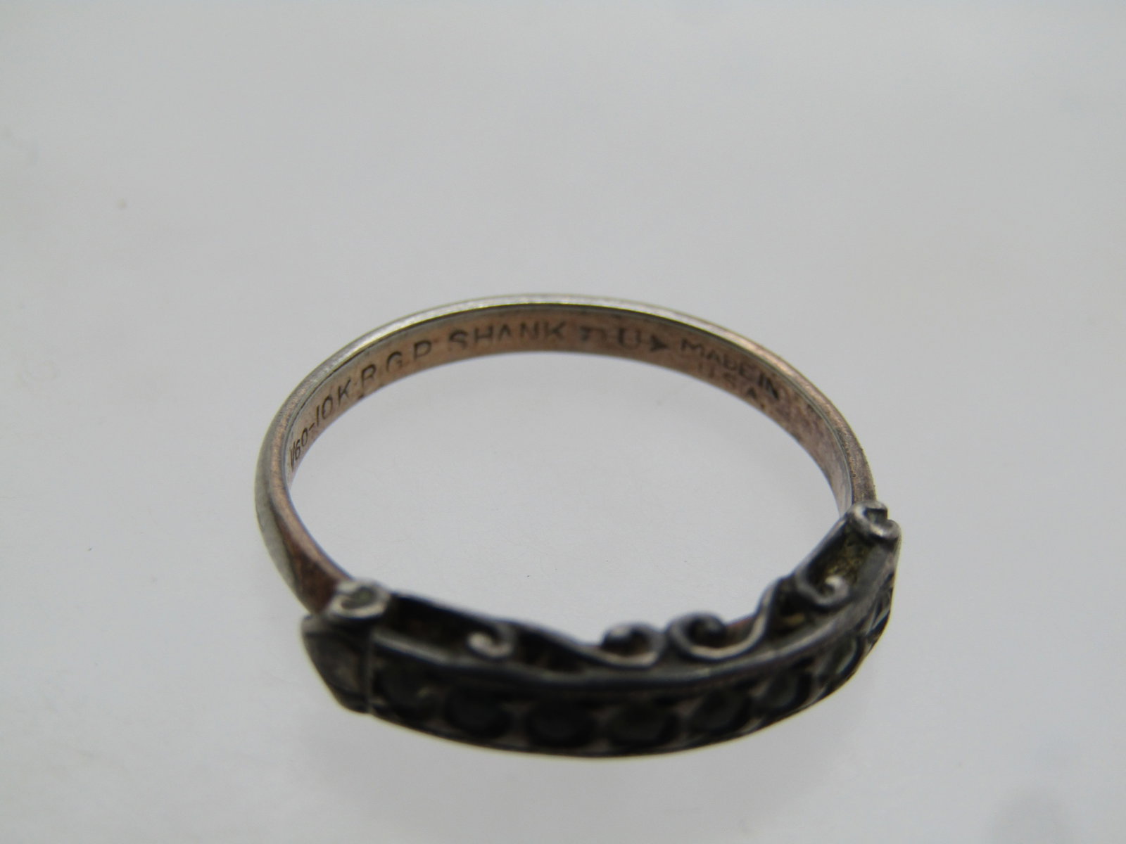 Vintage 10kt GP Band Ring With Stones, Signed Uncas, Sz. 6, 1920's-1930's - 4