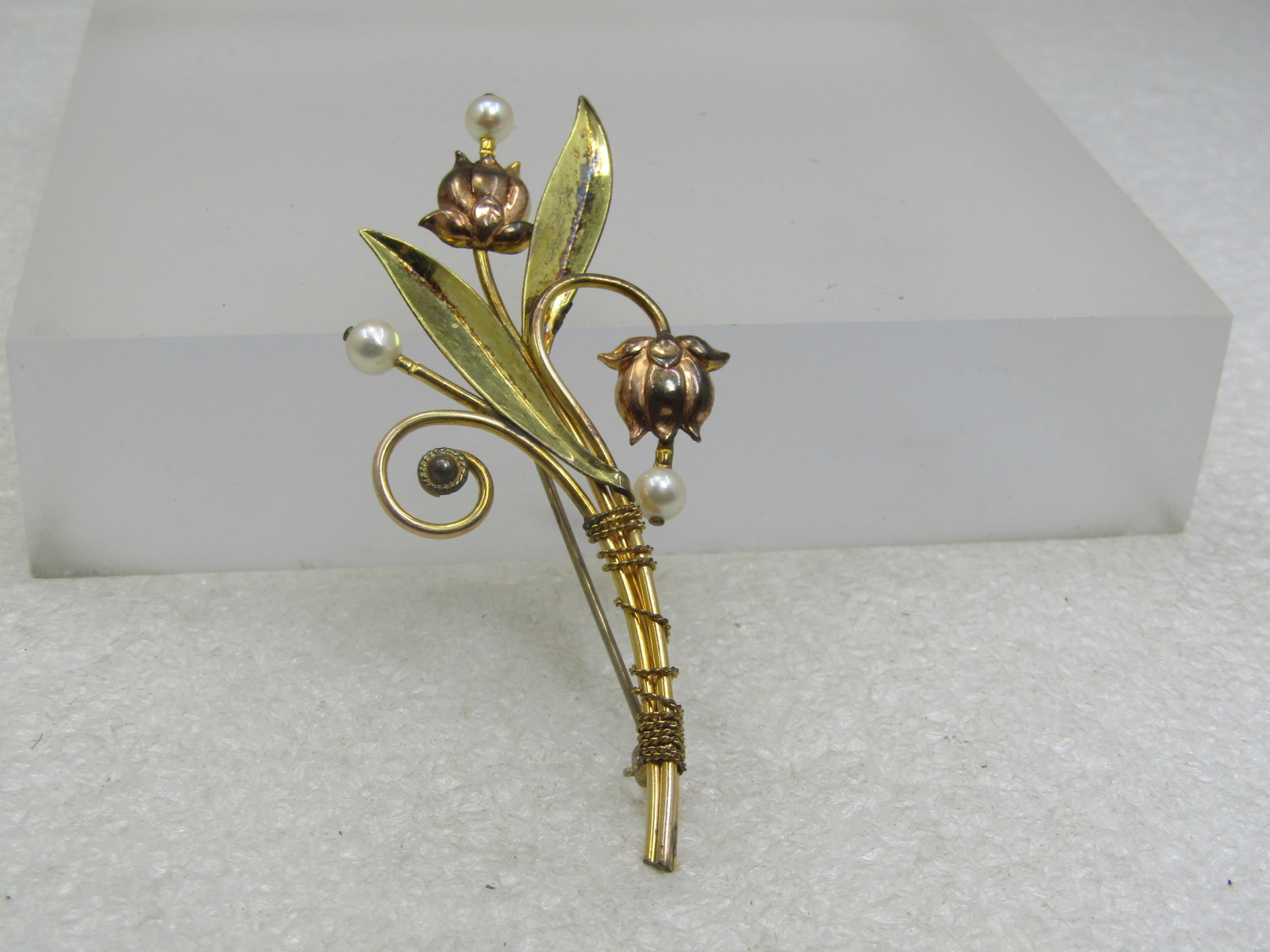 12kt G.F. Faux Pearl Stem Brooch, Van Dell, 1940's (1 of 7)