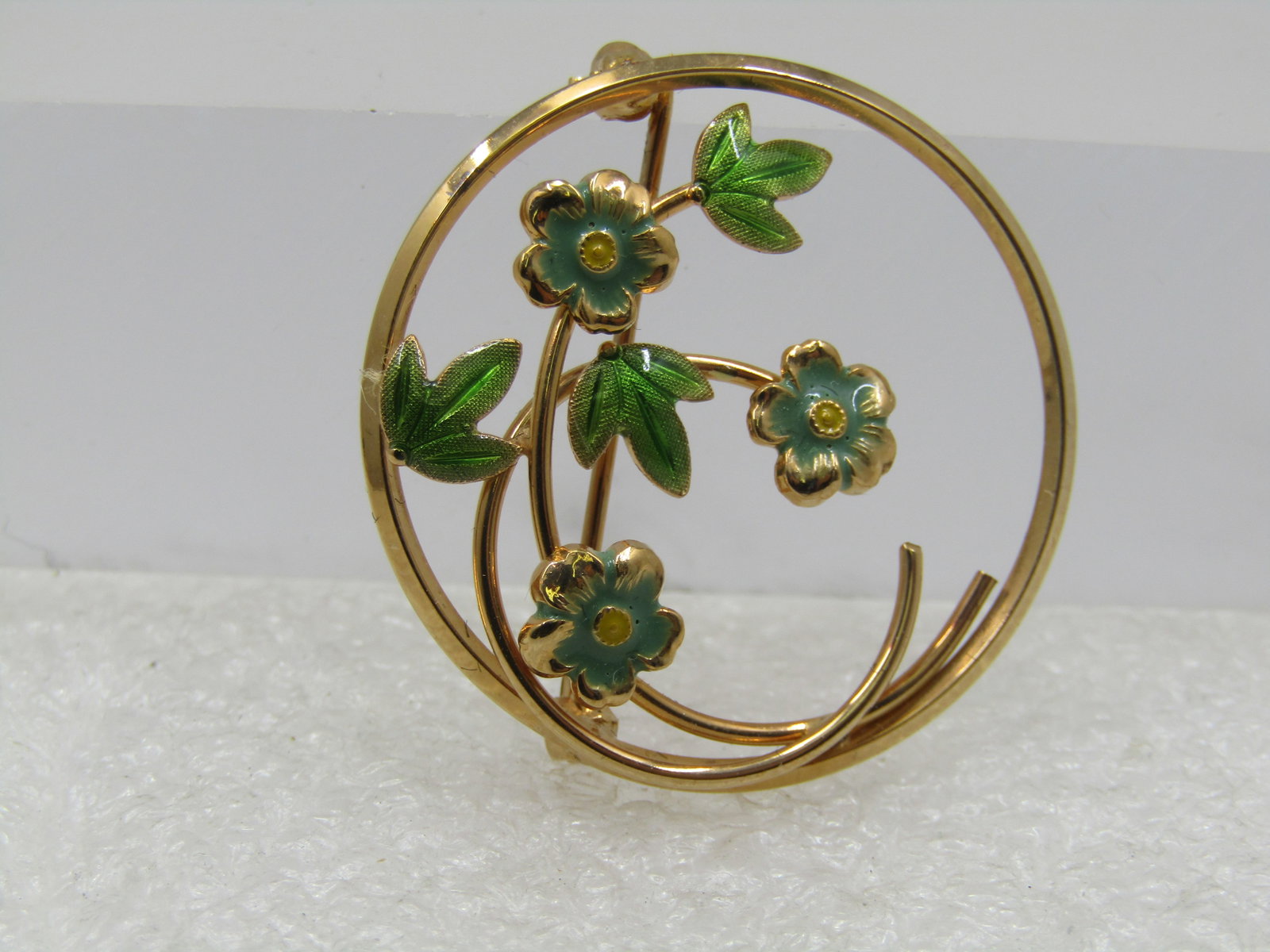 Vintage Enameled Floral Circle Brooch, Forget-me-Nots, Van Dell - 2