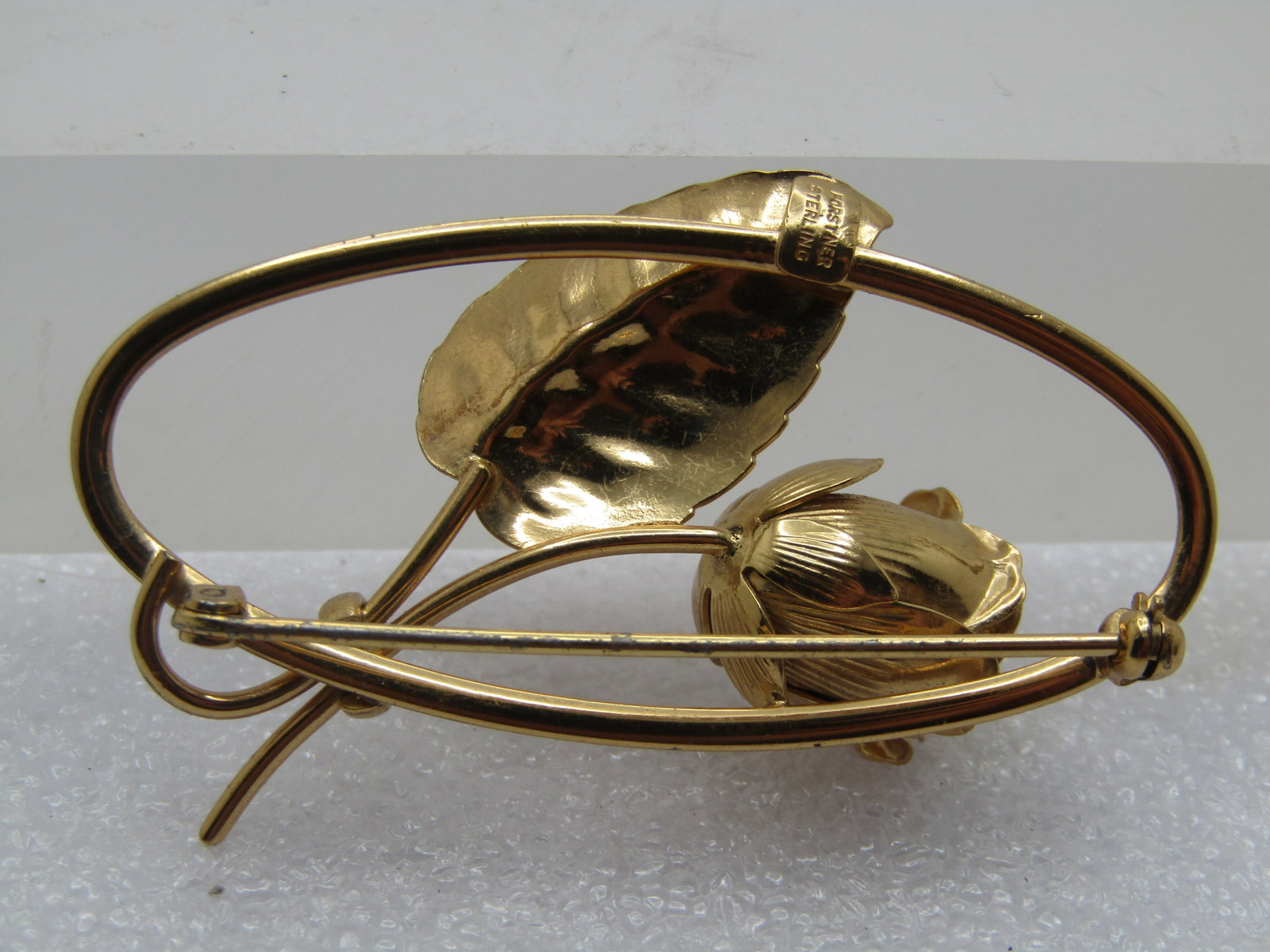 Vintage Sterling Rose And Leaf Oval Brooch, Signed Forstner, 1940's-1950's - 4