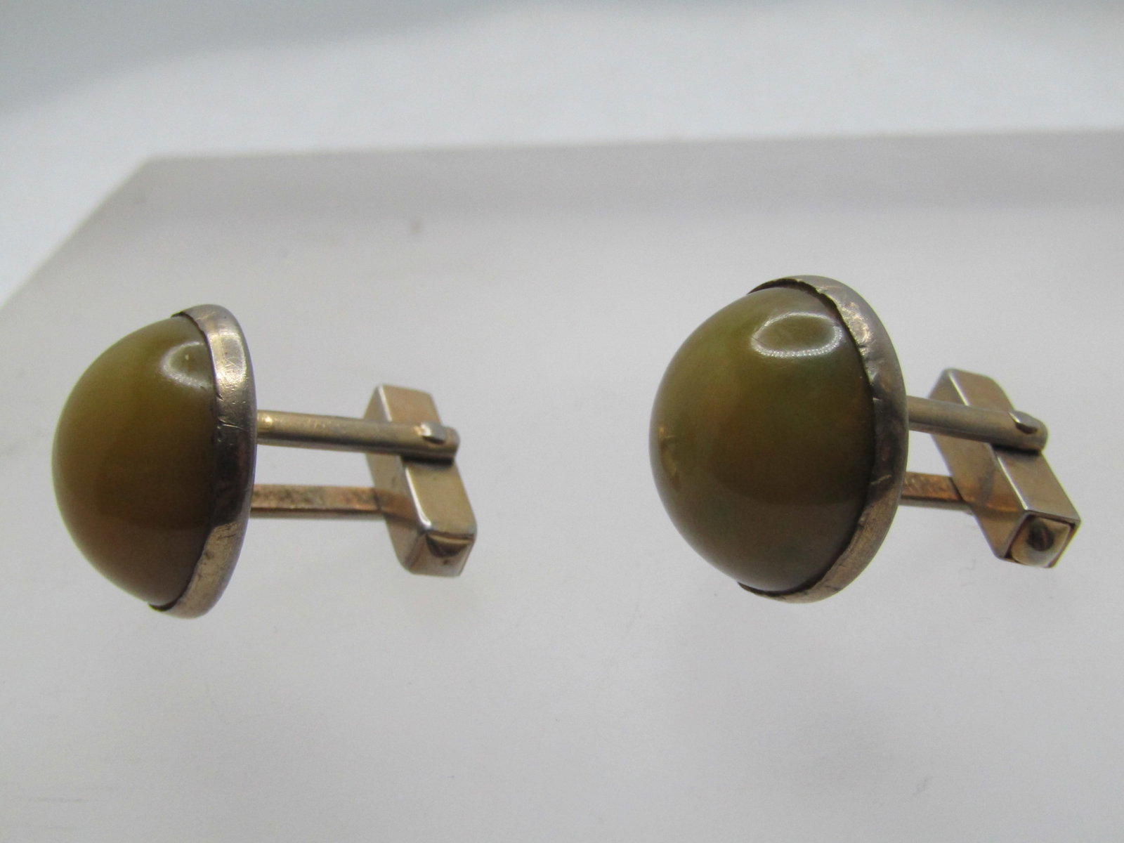 Vintage Green/Yellow Bakelite Cufflinks, Signed Swank, 1940's-1950's - 2