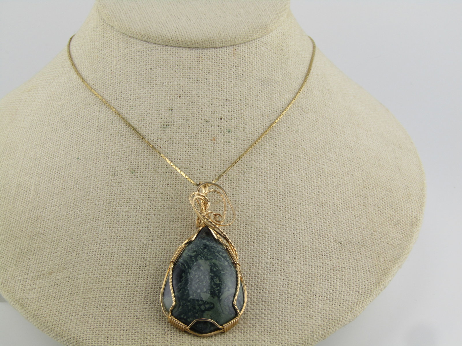 Vintage 10kt G.F. Wrapped Agate Pendant, 1980's-1990's, NO CHAIN - 4