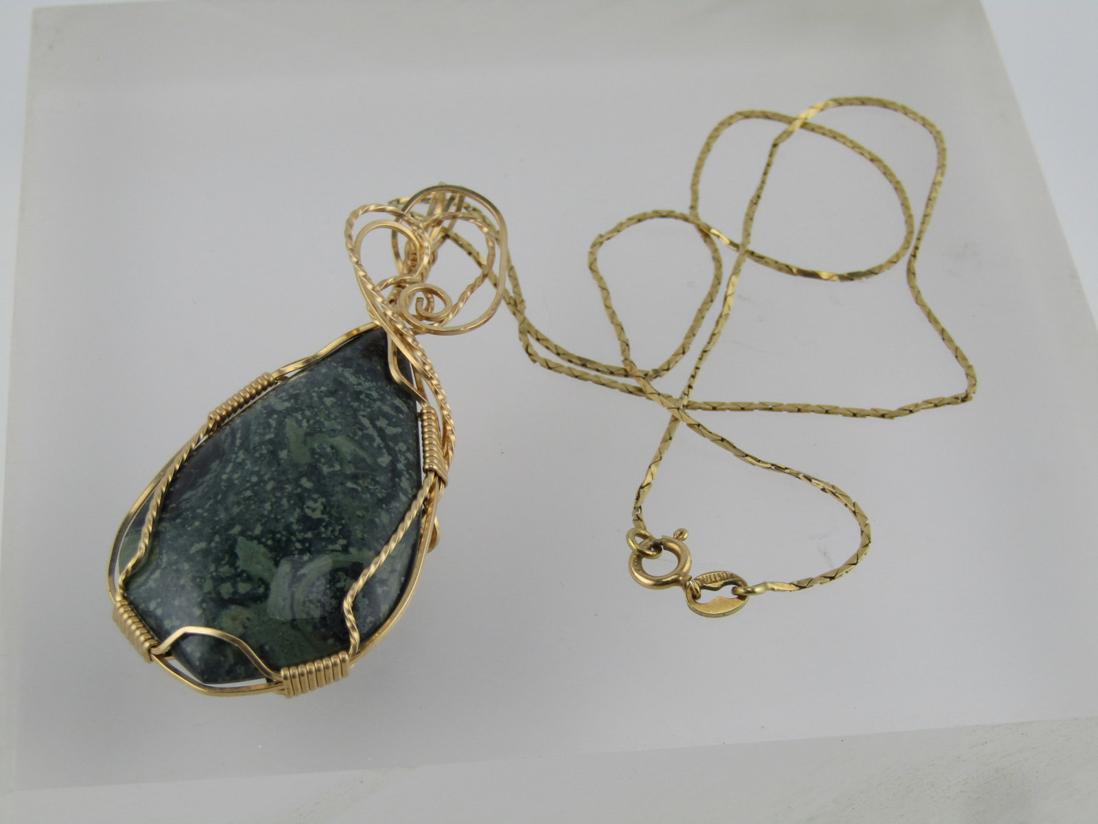 Vintage 10kt G.F. Wrapped Agate Pendant, 1980's-1990's, NO CHAIN - 5