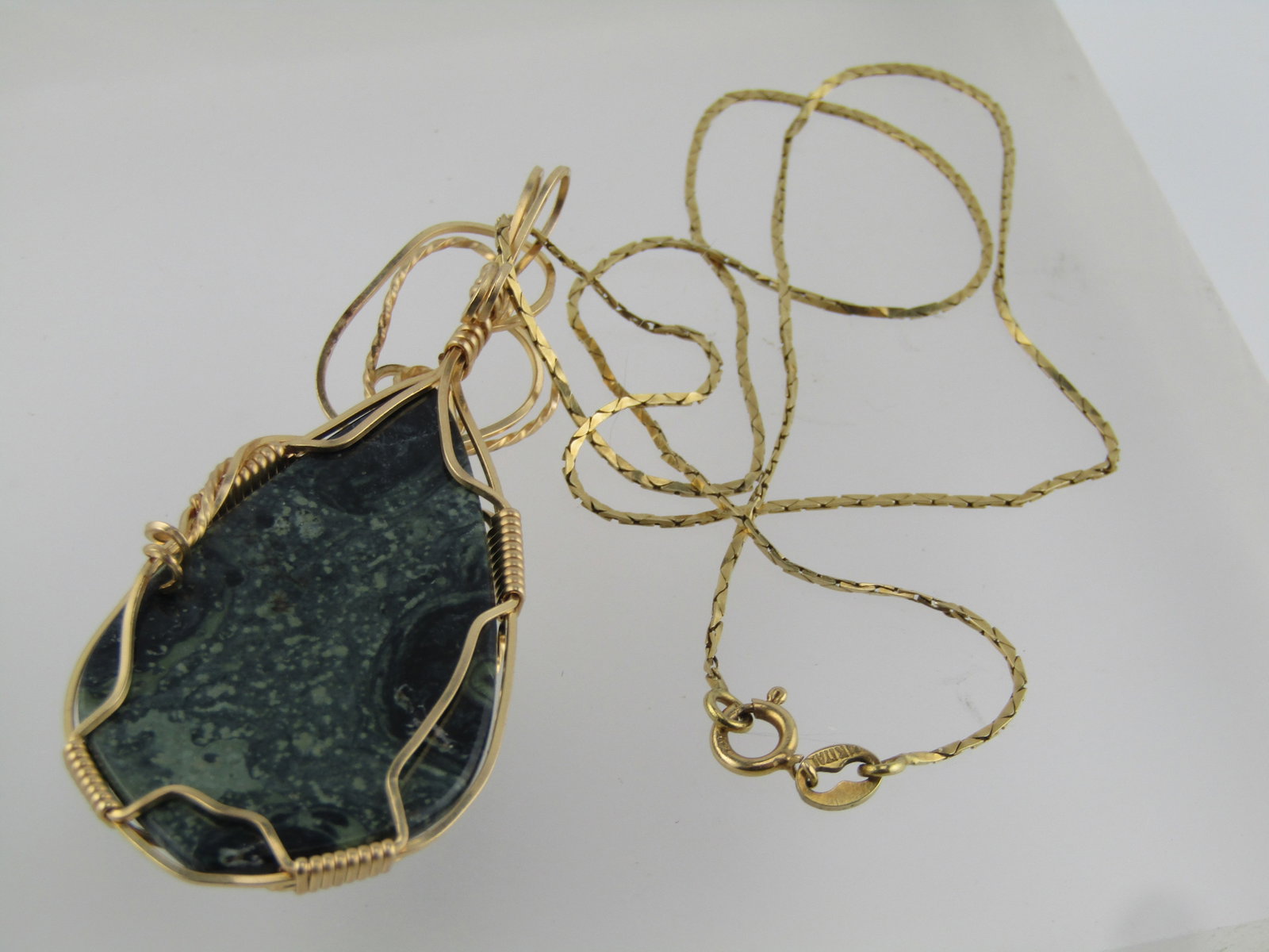 Vintage 10kt G.F. Wrapped Agate Pendant, 1980's-1990's, NO CHAIN - 7