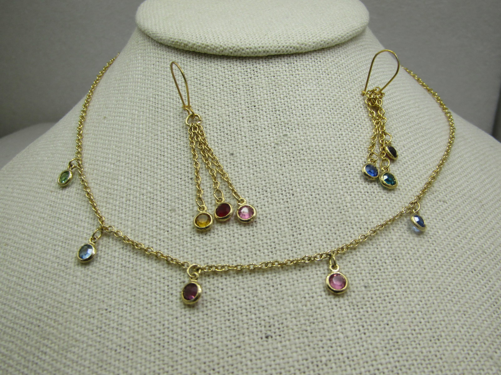 Vintage 10kt GF Rhinestone Necklace Earrings Set, Pierced, 16" - 2