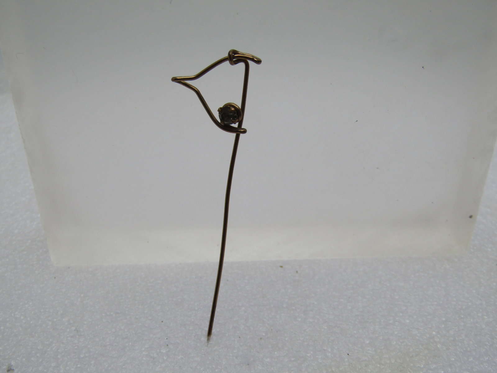 Vintage 10kt G.F. Wishbone Stick Pin, 1920's-1930's, Rhinestone (1 of 5)