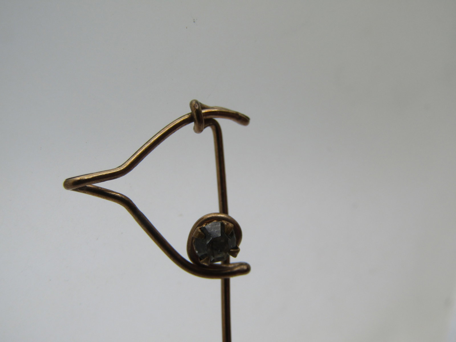 Vintage 10kt G.F. Wishbone Stick Pin, 1920's-1930's, Rhinestone - 2