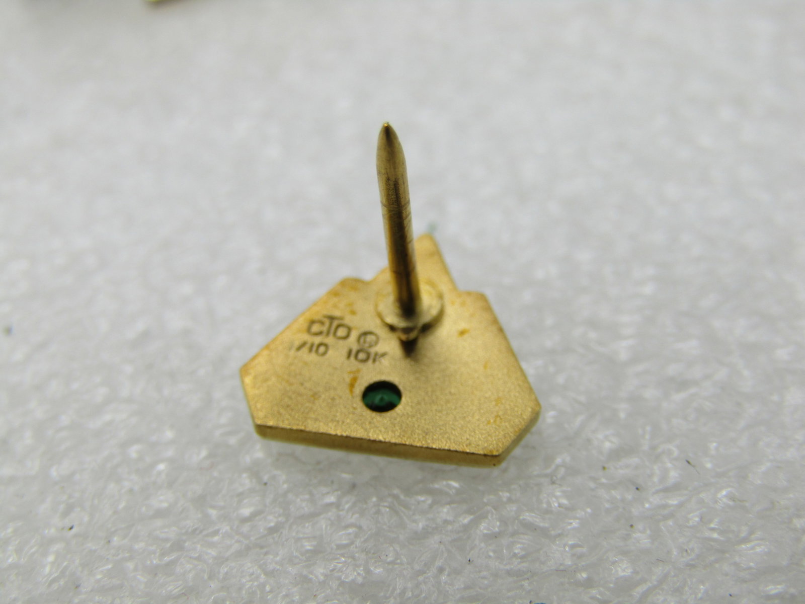 Vintage 10kt GF Emerald F World Logo Tack Pin, Button Chain - 8