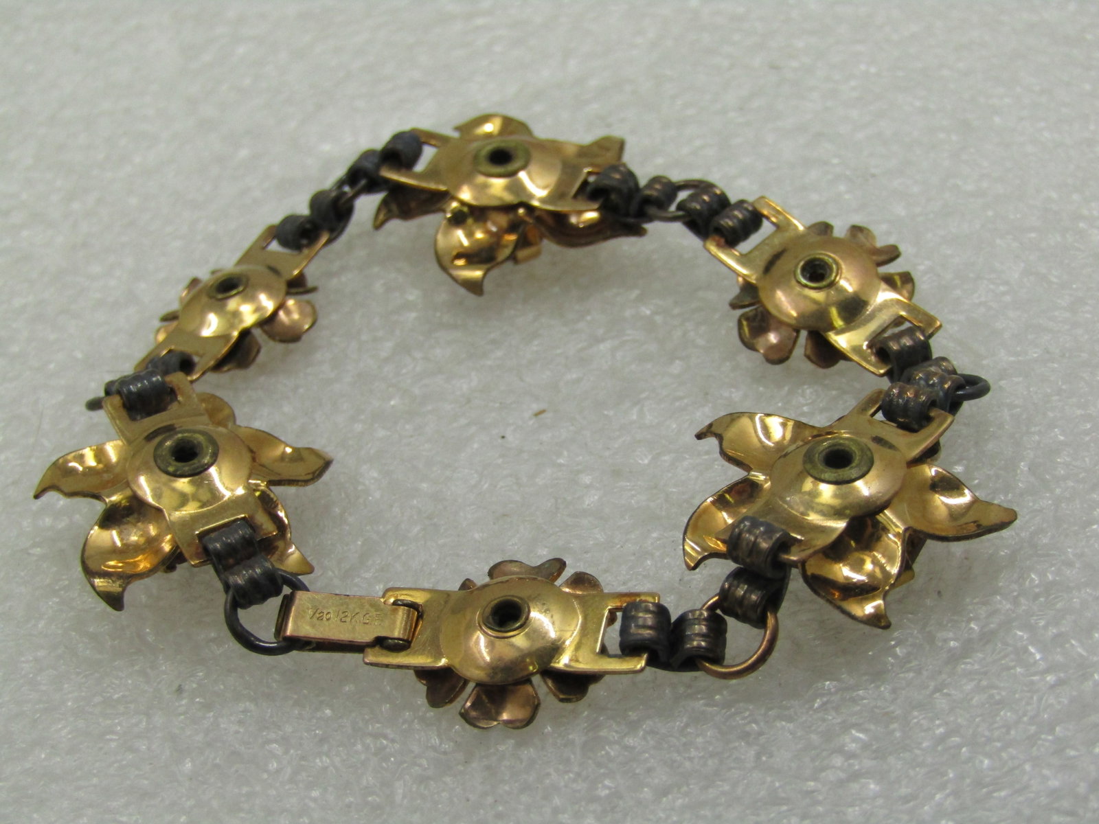 Vintage 1/20 12kt G.F. Rhinestone Floral Blossom Bracelet, 7" - 5