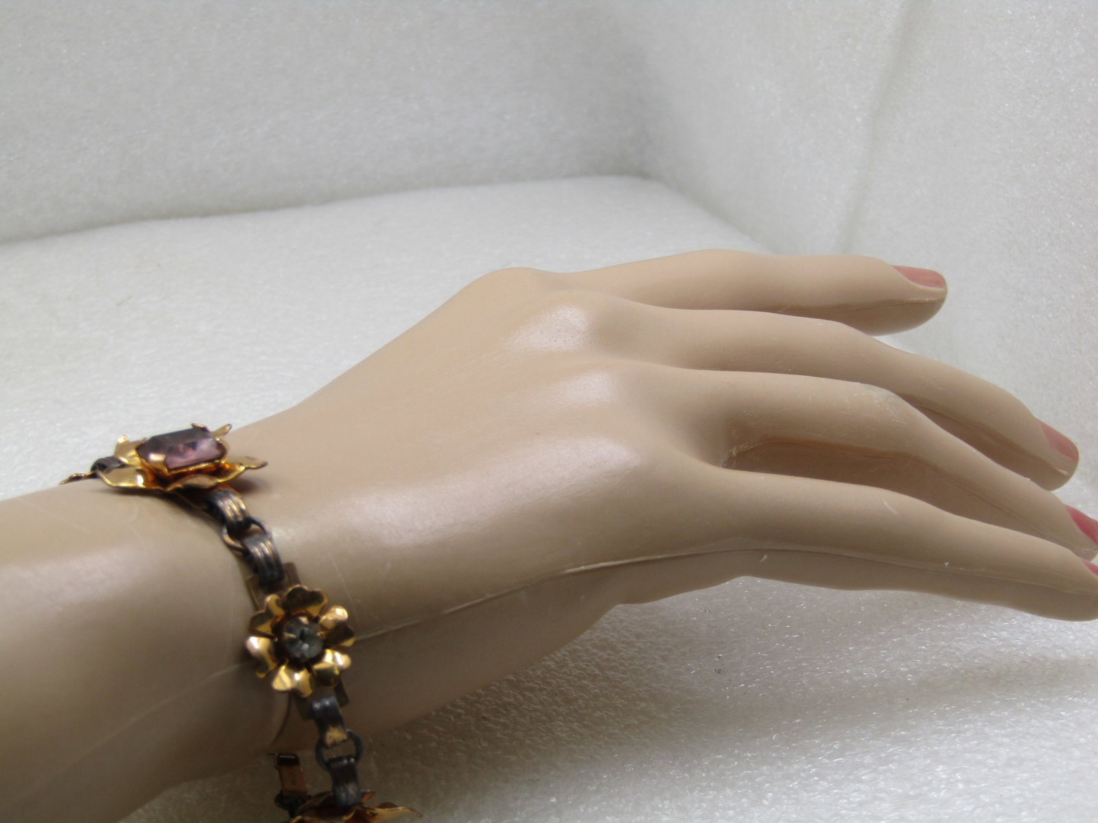Vintage 1/20 12kt G.F. Rhinestone Floral Blossom Bracelet, 7" - 7