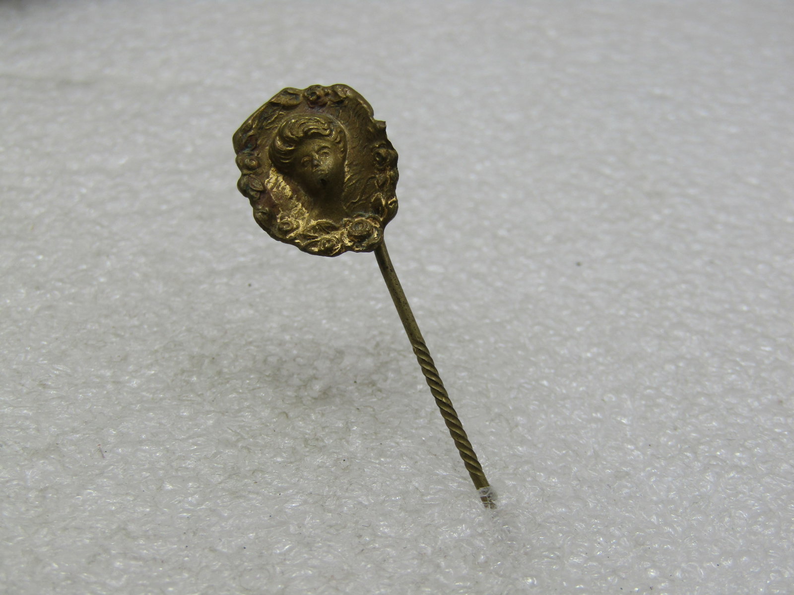 Art Nouveau Repousse Woman Stick Pin, 2.25" long. - 2