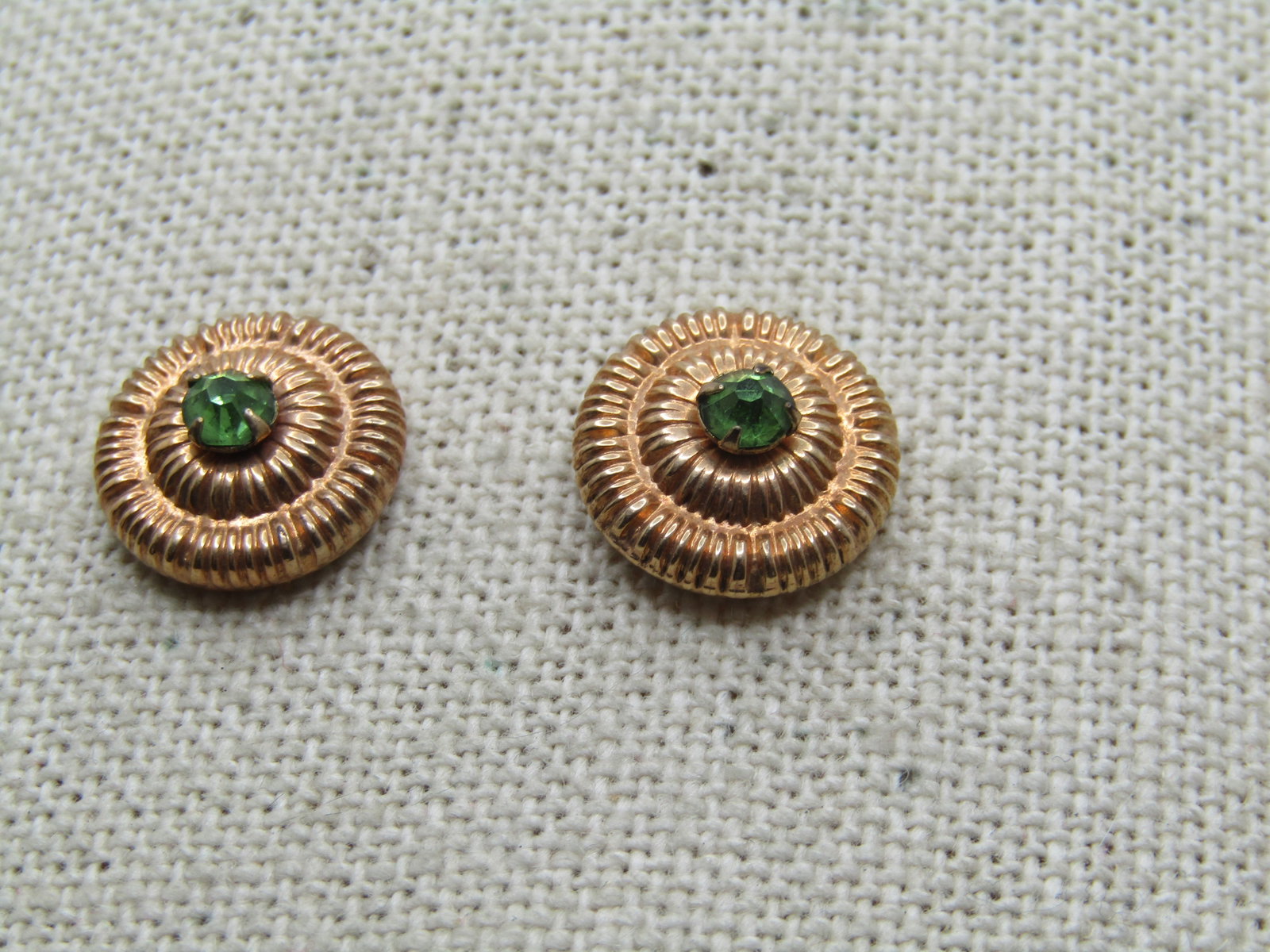 Pair 10kt. G.F. Green Rhinestone Tack/Collar Ins, 1940's-1950's - 2