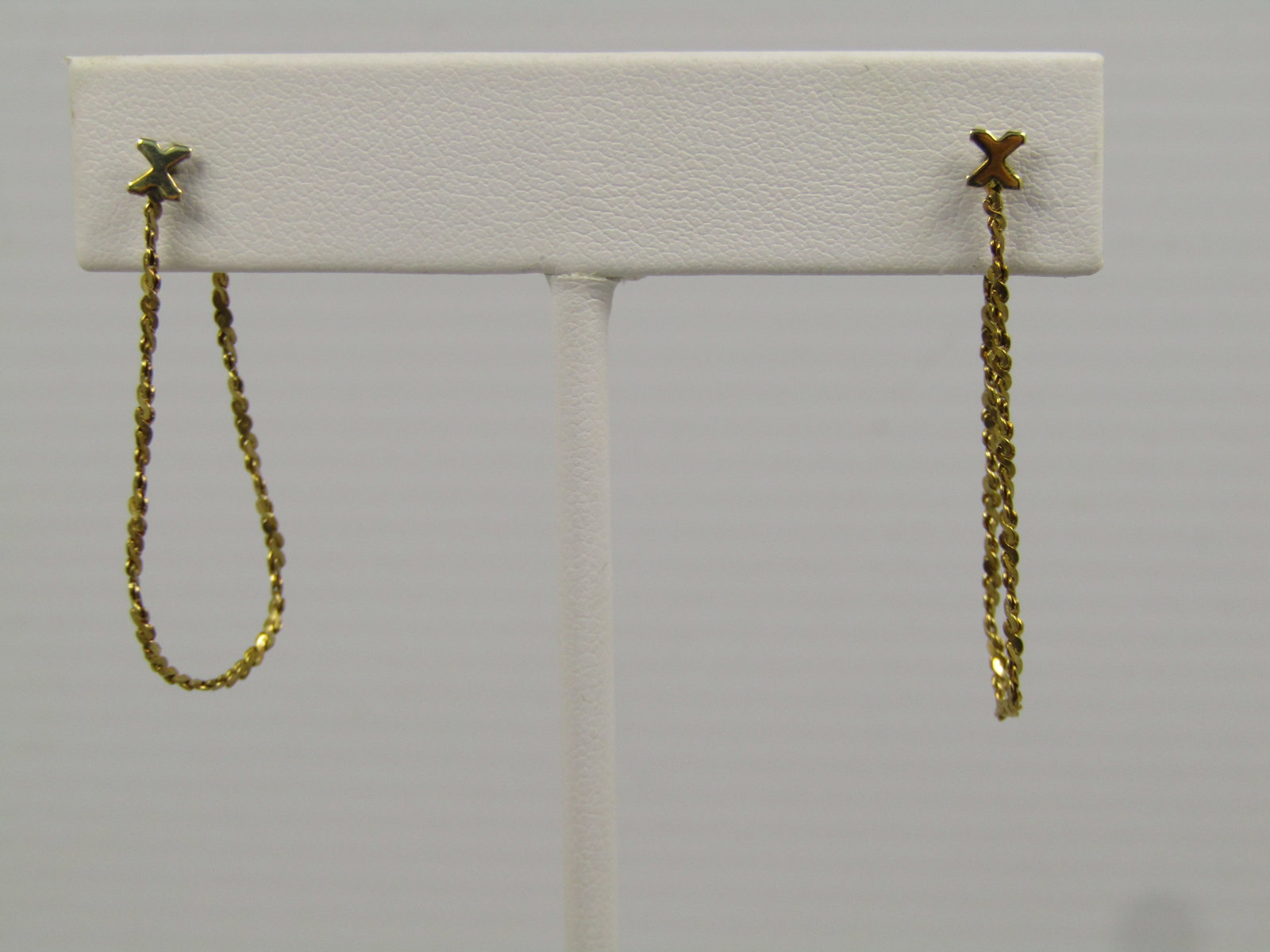 Vintage 14kt G.F. Chain Hoop Earrings, Pierced, with X Stud, 1980's-1990's (1 of 6)
