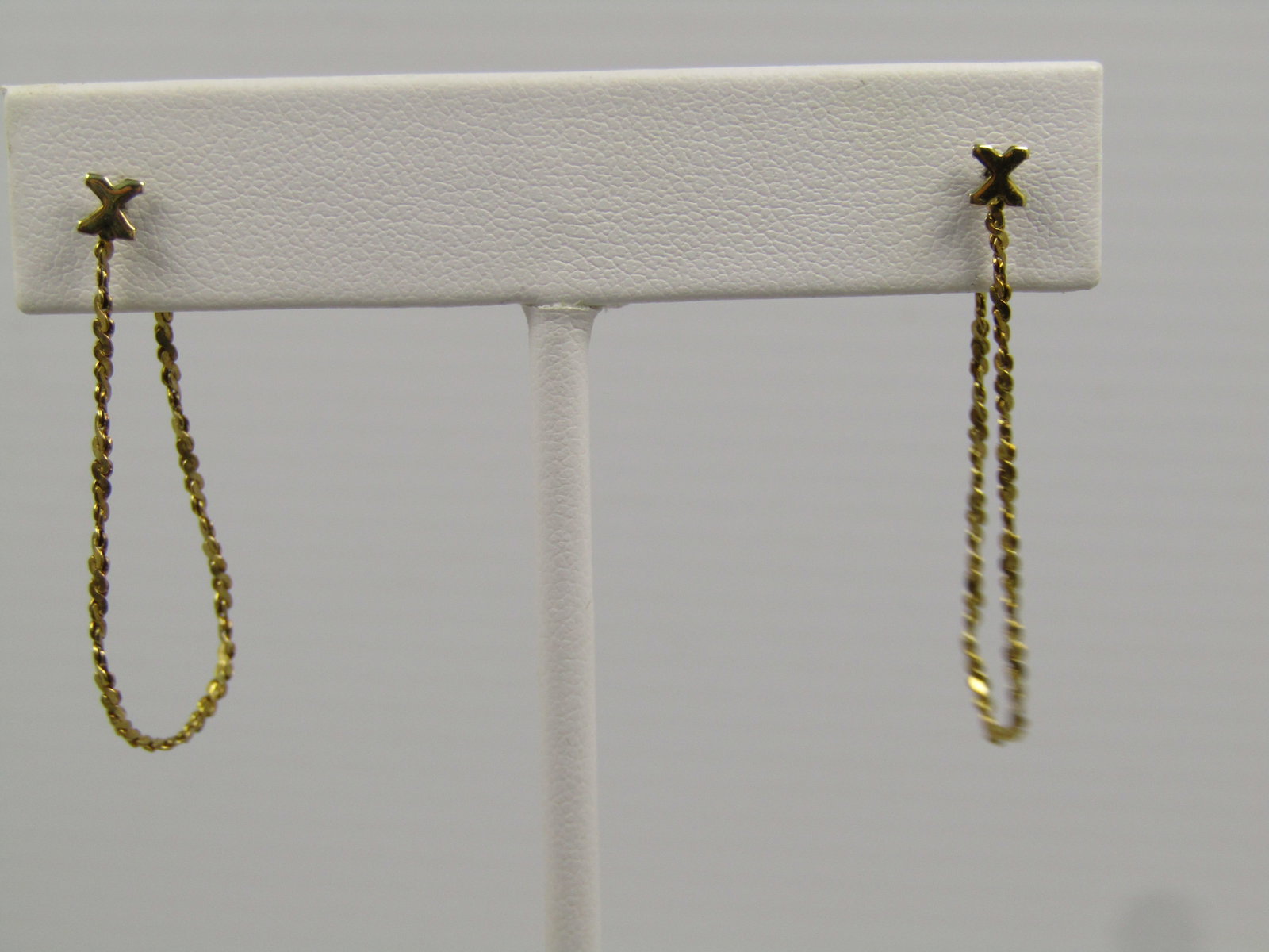 Vintage 14kt G.F. Chain Hoop Earrings, Pierced, with X Stud, 1980's-1990's - 3