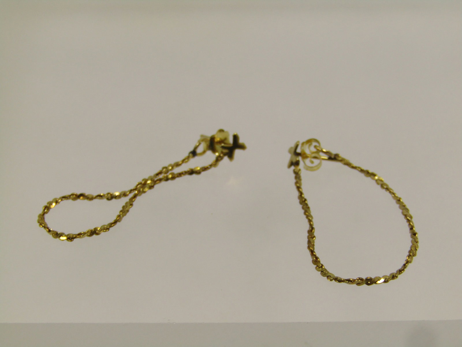 Vintage 14kt G.F. Chain Hoop Earrings, Pierced, with X Stud, 1980's-1990's - 5