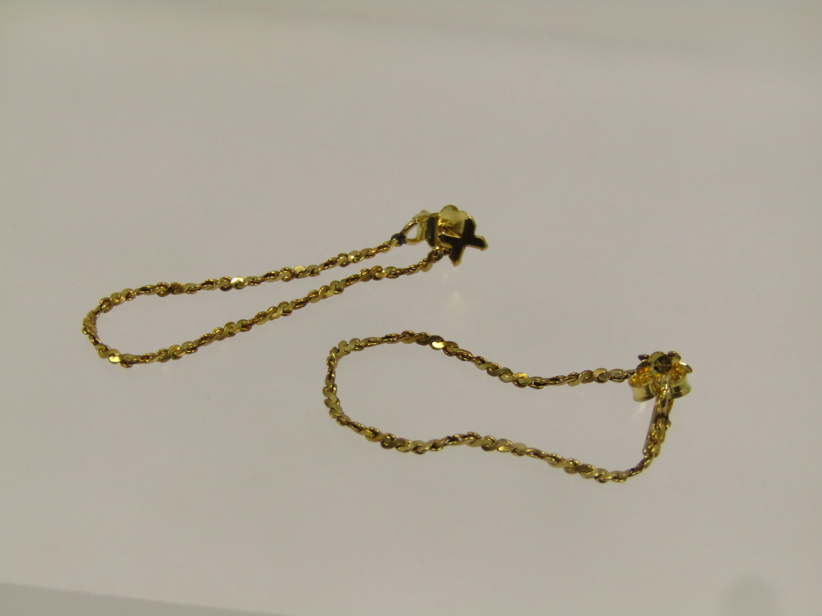 Vintage 14kt G.F. Chain Hoop Earrings, Pierced, with X Stud, 1980's-1990's - 6