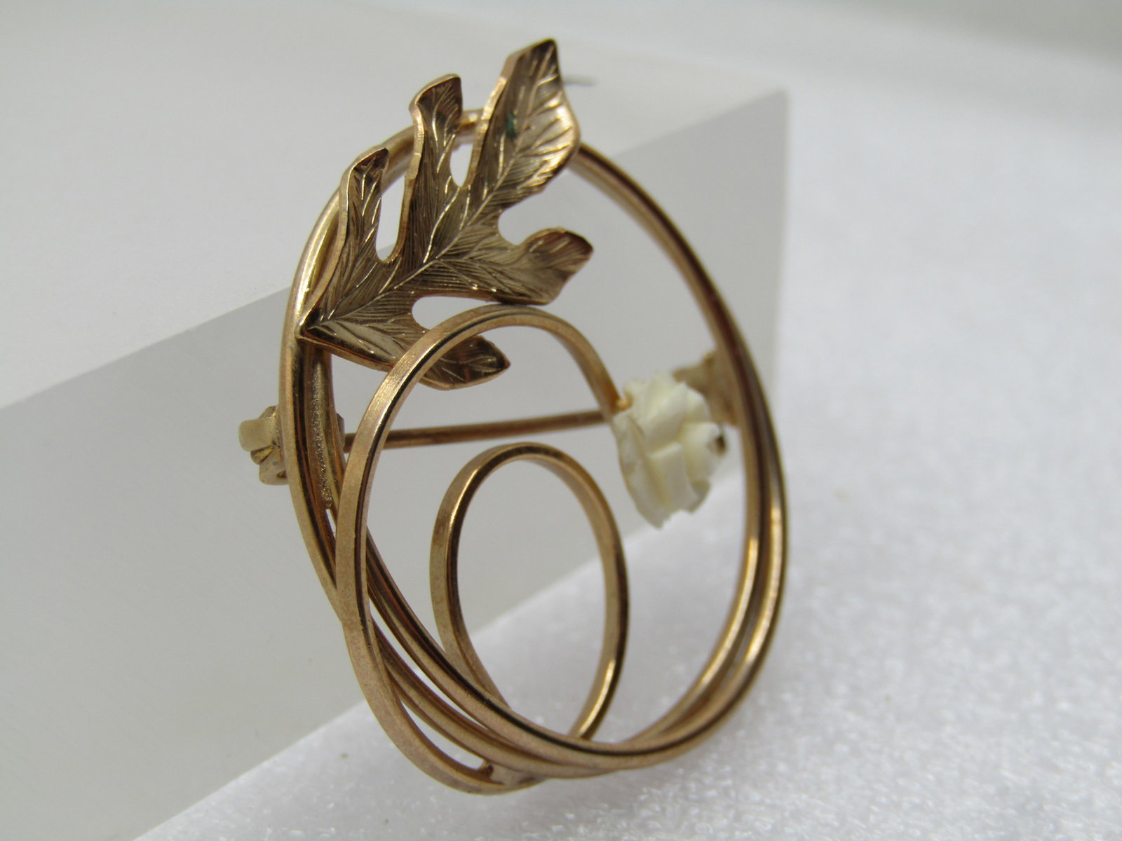 Vintage Spiral Carved Rose Brooch,10kt G.F., 1960's-1970's - 3