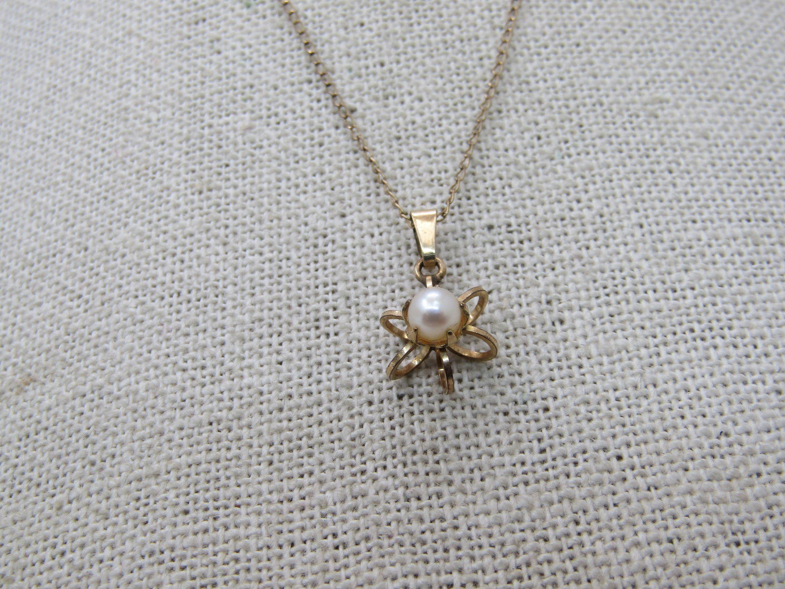Vintage 12kt g.F. Faux Pearl Necklace, 15" Chain - 3