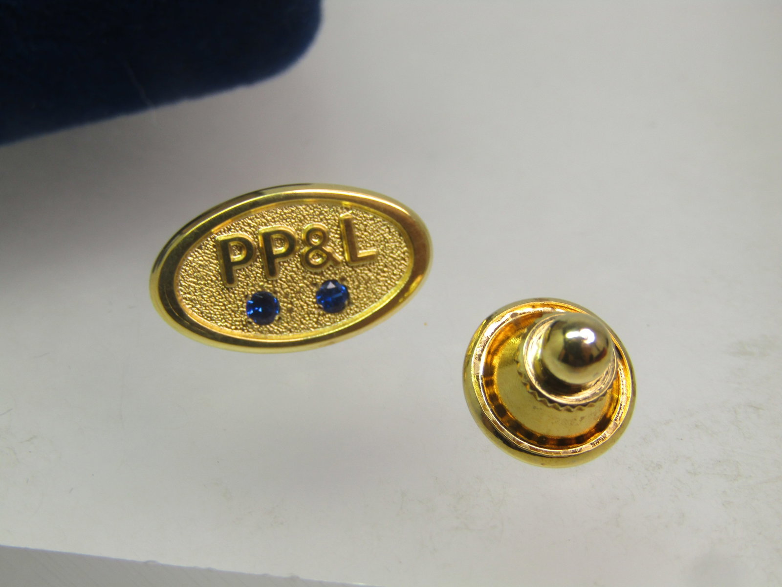Vintage 10kt GF PPandL Employee Service Pin, Two Blue Spinel Stones - 2