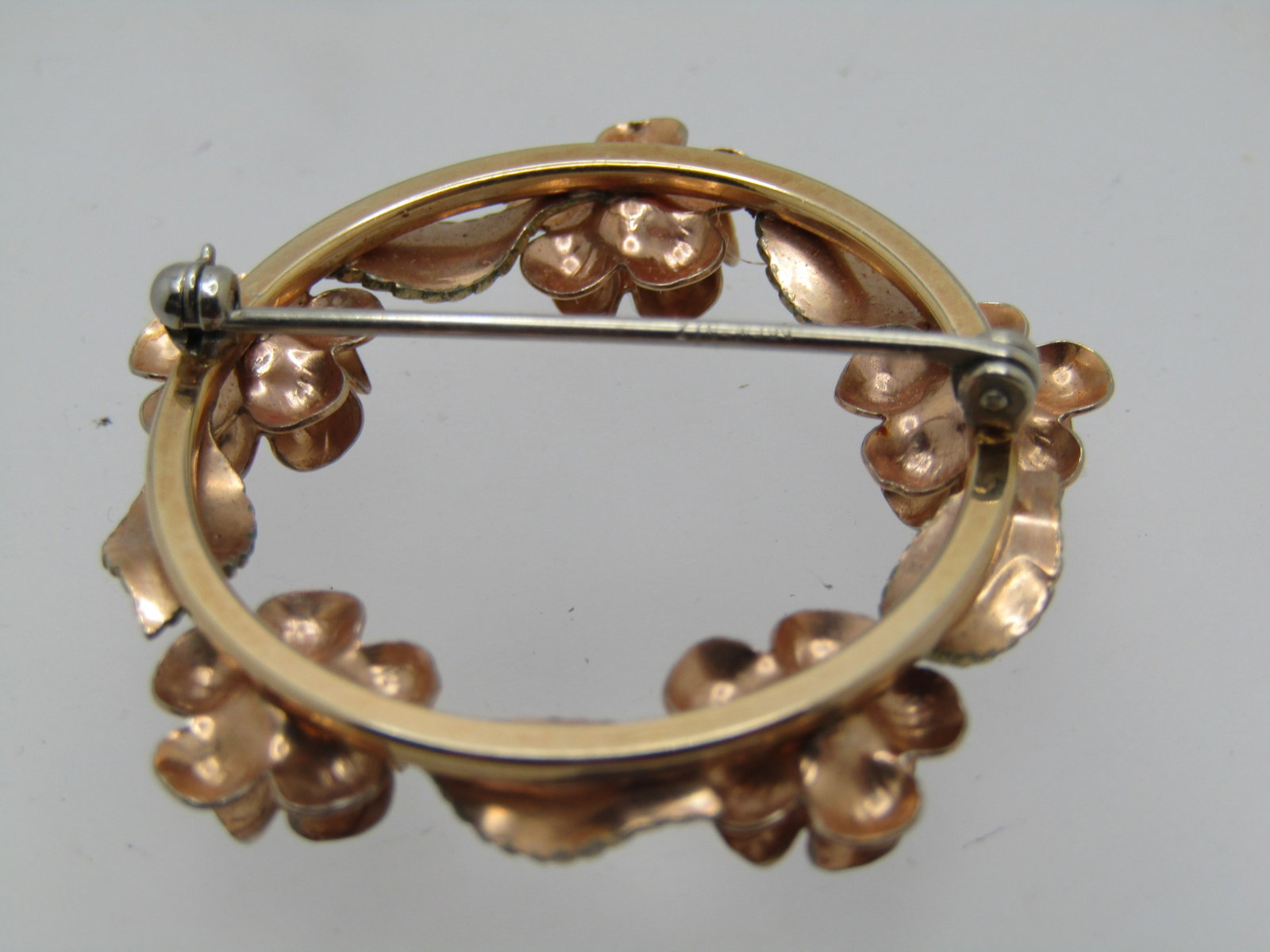 Vintage Floral Leaf Circle Brooch, Two-Tone, 1.5" - 4