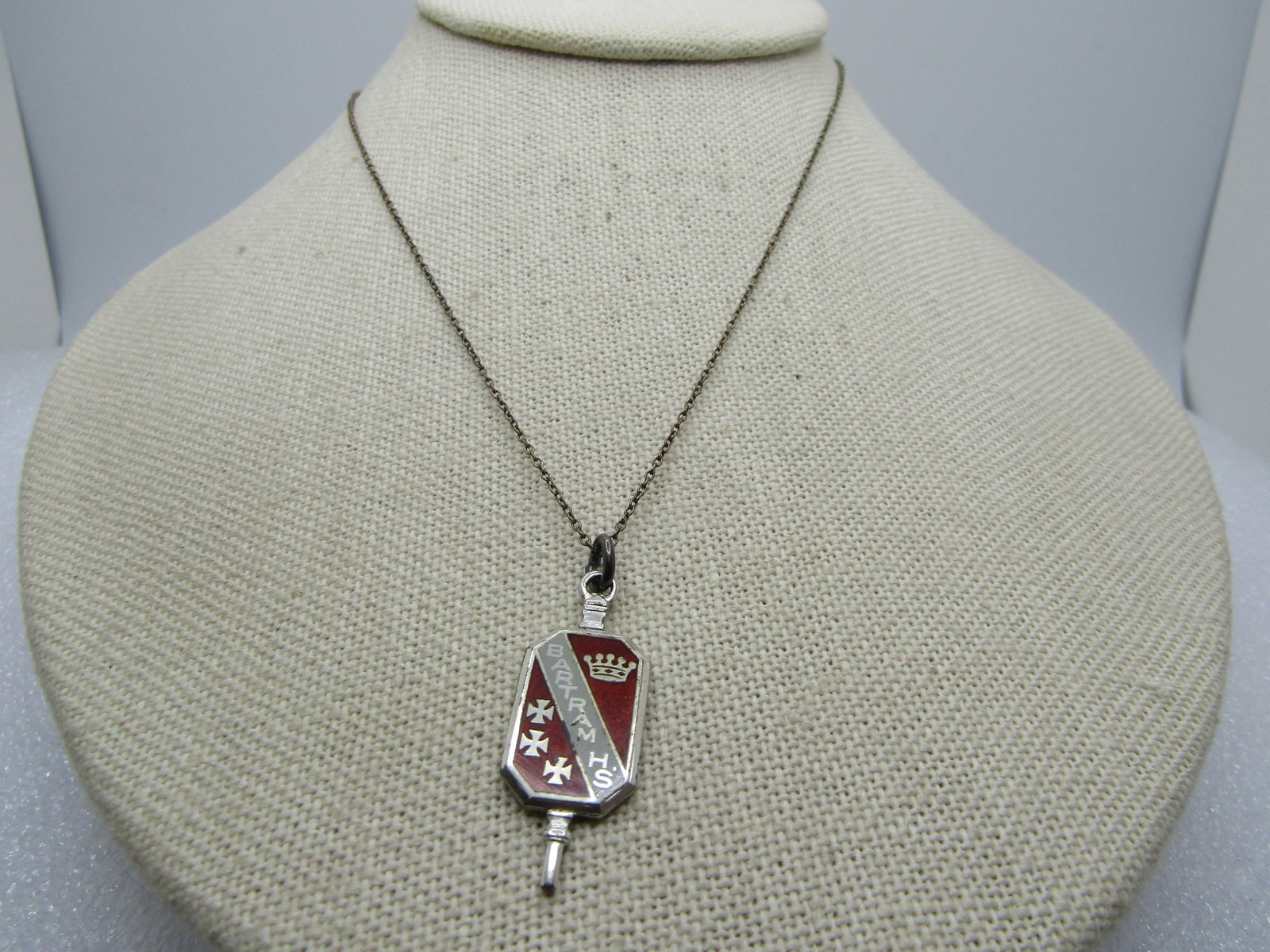 Vintage Sterling Bartram High School Guilloche Pendant/Necklace 18" (1 of 6)