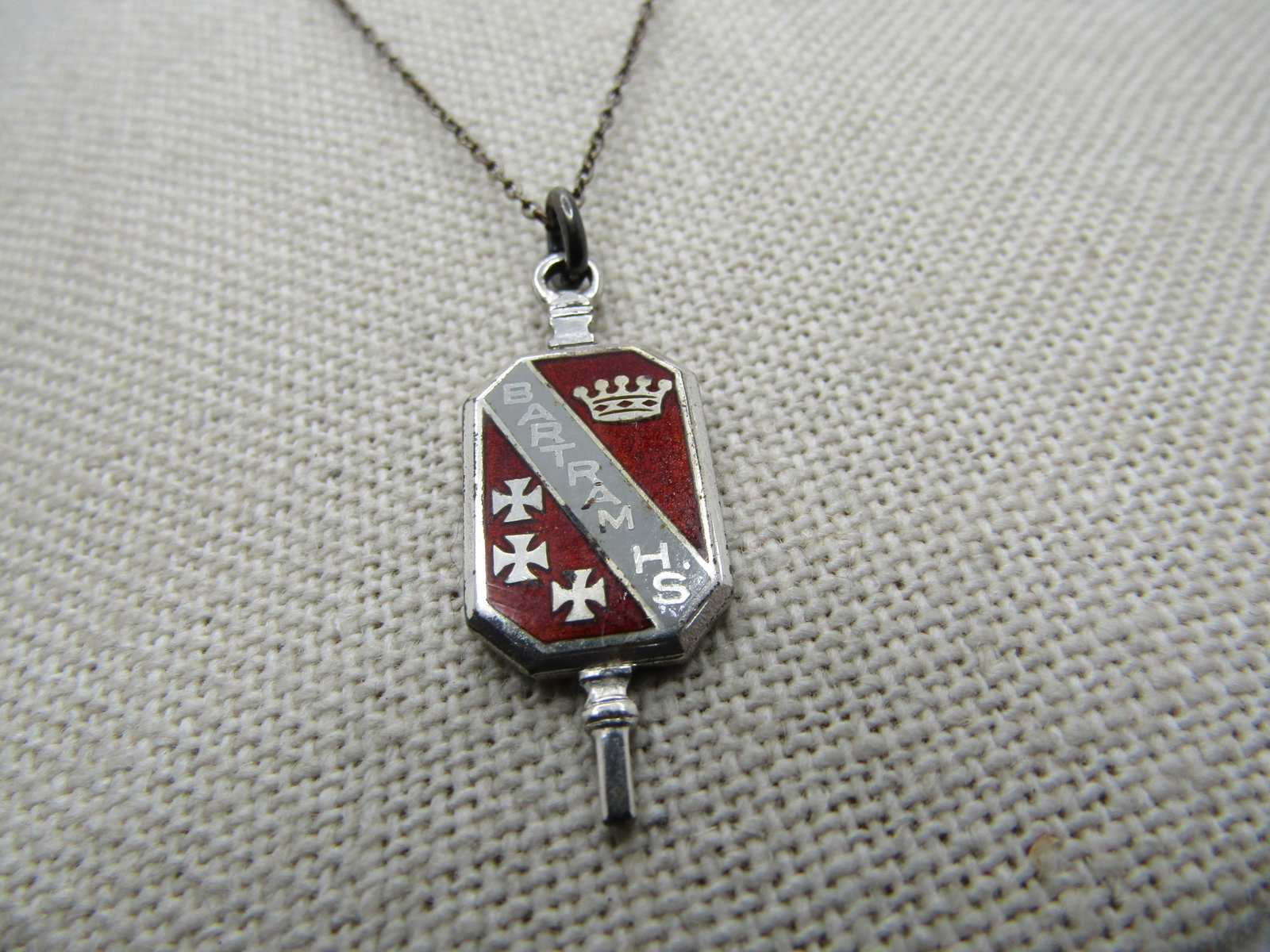 Vintage Sterling Bartram High School Guilloche Pendant/Necklace 18" - 2