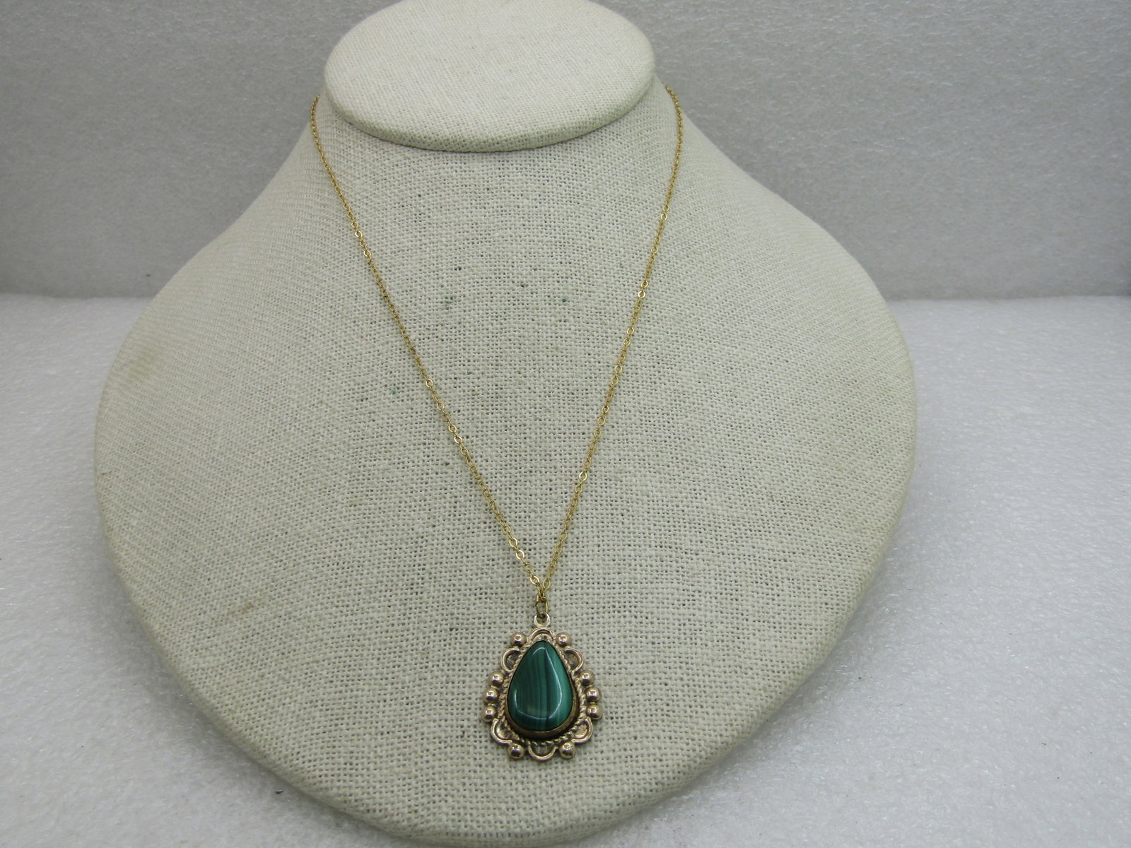 Vintage 12kt G.F. Simulated Malachite Necklace, 18" Mid-Century - 3