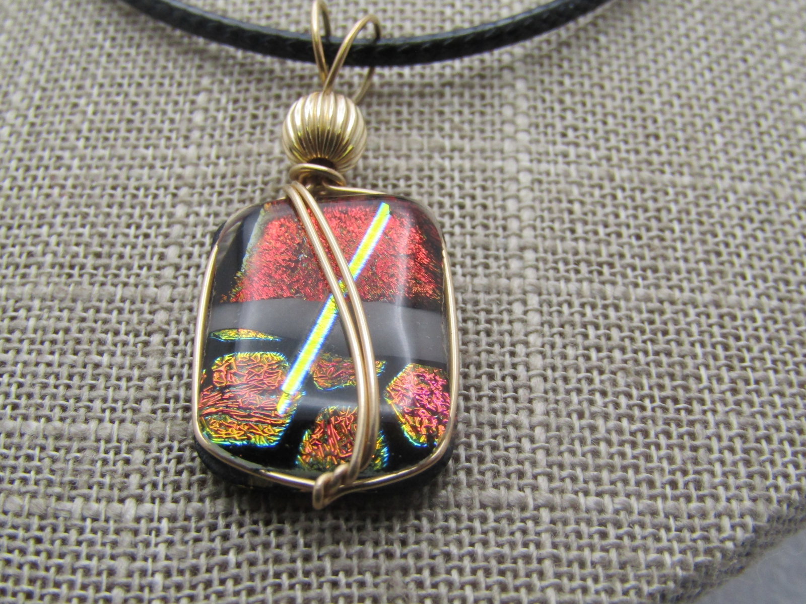 10kt G.F. Black Dichroic Multi-Color Glass Necklace and Earrings Set, Pierced, 24-26". " - 3