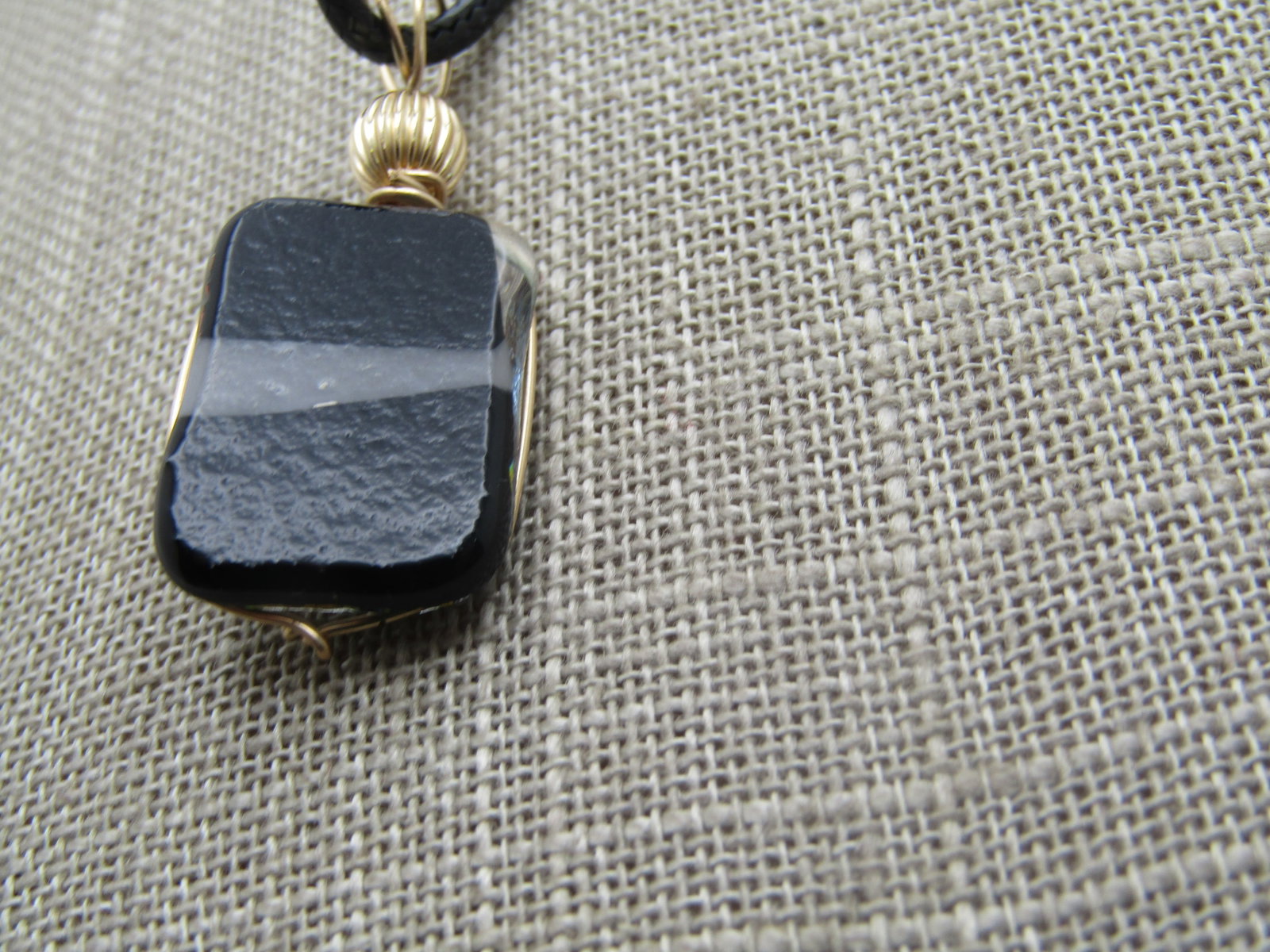 10kt G.F. Black Dichroic Multi-Color Glass Necklace and Earrings Set, Pierced, 24-26". " - 4