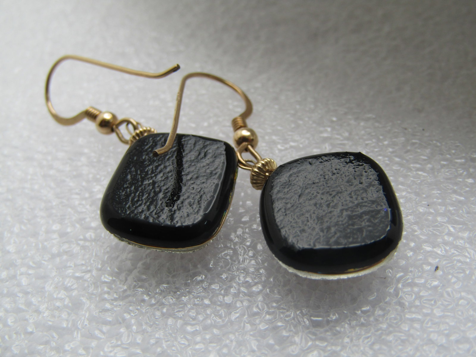 10kt G.F. Black Dichroic Multi-Color Glass Necklace and Earrings Set, Pierced, 24-26". " - 5
