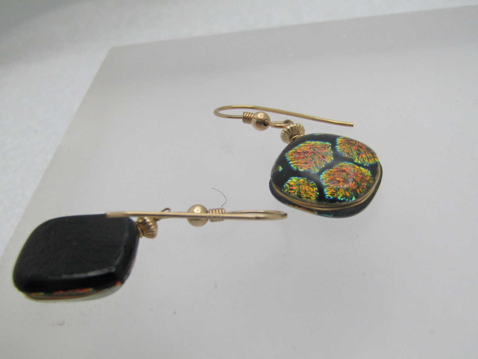 10kt G.F. Black Dichroic Multi-Color Glass Necklace and Earrings Set, Pierced, 24-26". " - 6