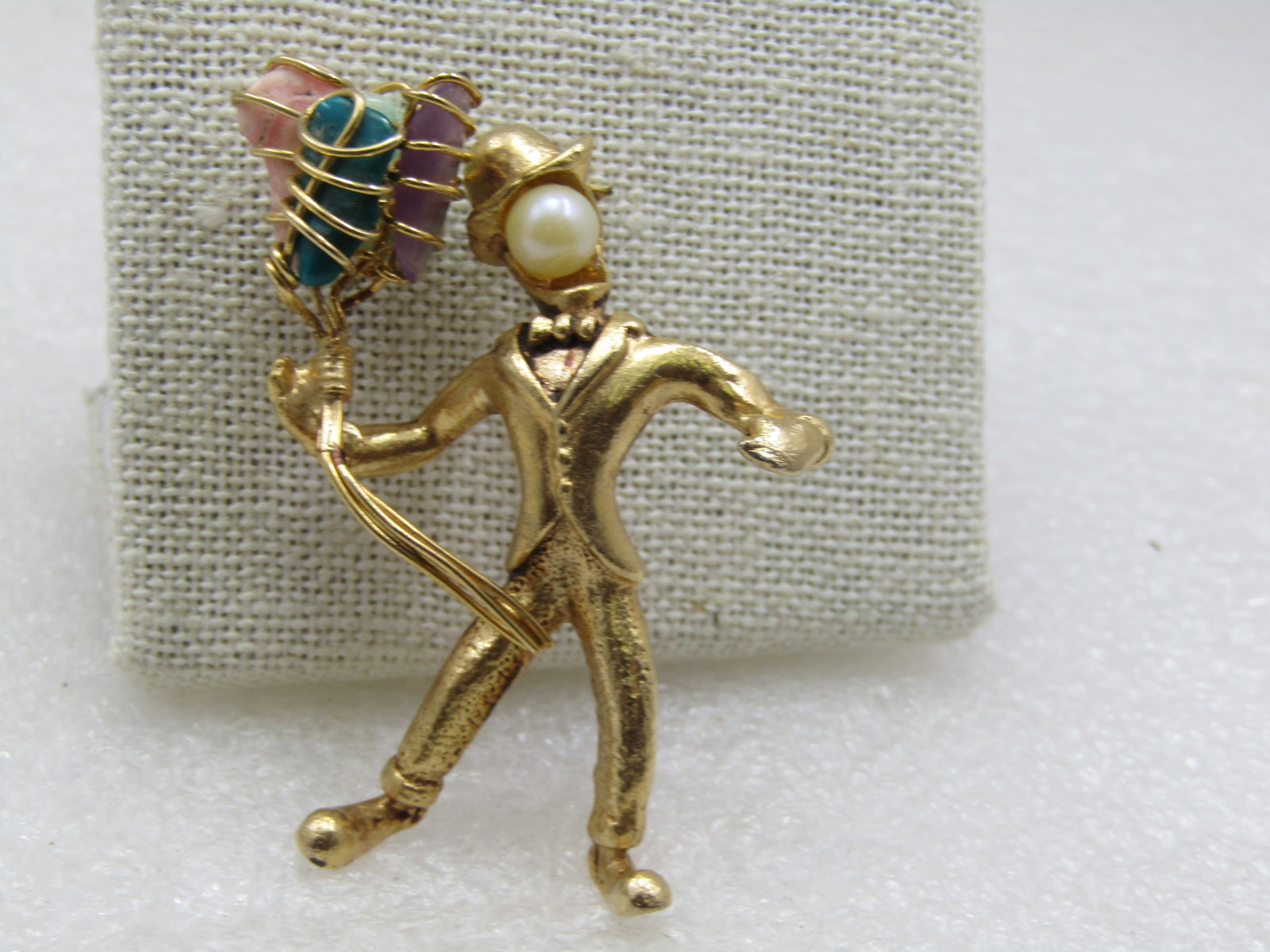 Vintage Balloon Mime/Salesman Brooch, Agate Balloons, Mid-Century - 2