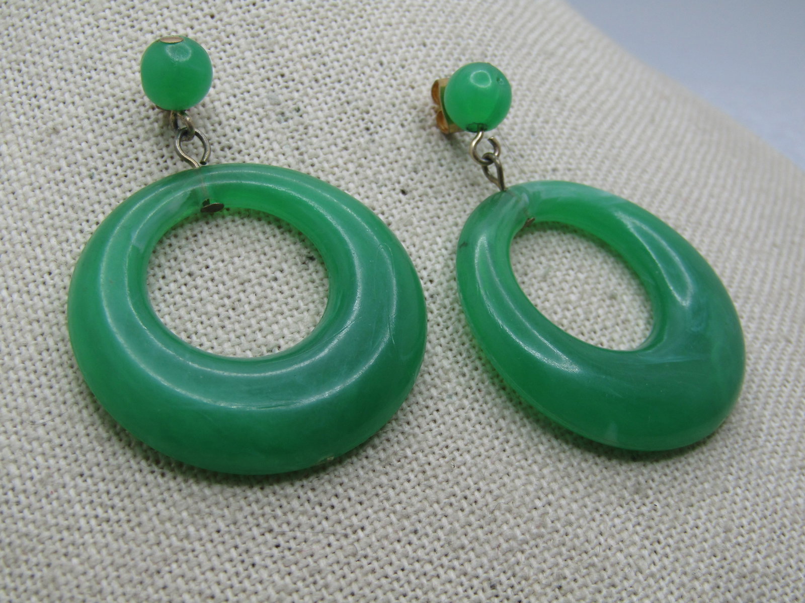 Vintage Green Stud and Drop Hoop Earrings, Pierced, 1960's-1970's - 2