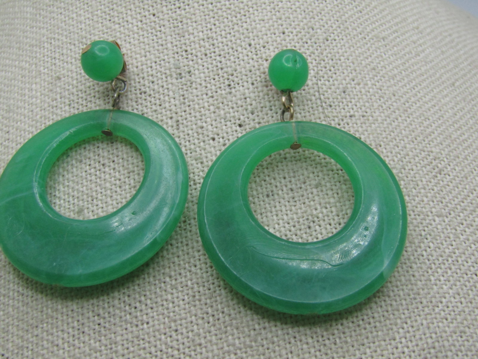 Vintage Green Stud and Drop Hoop Earrings, Pierced, 1960's-1970's - 4