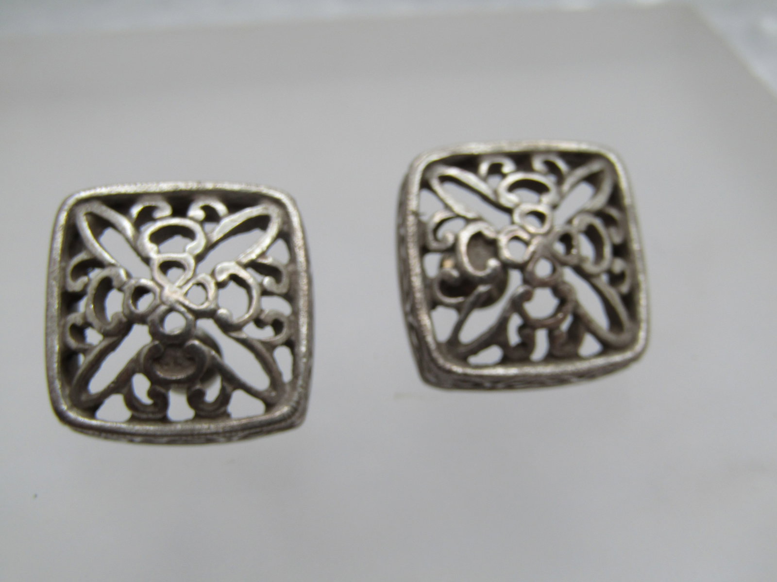 Vintage Scrolled Square Earrings, Signed Ann Klein, 1980's-1990's (1 of 7)